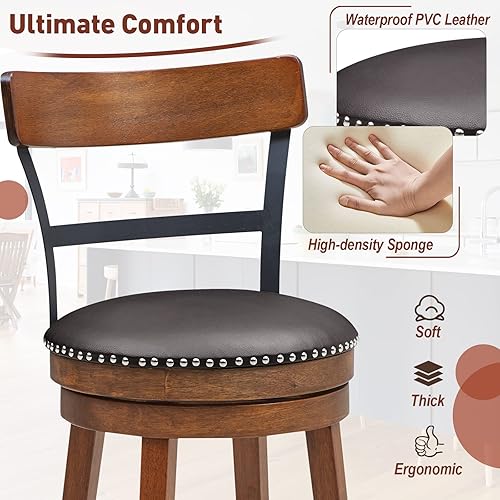 Miniatura 6 de Giantex Juego de 2 taburetes de bar de 30.5 pulgadas de altura de barra giratorios de madera de goma con cojines de asiento acolchados suaves,