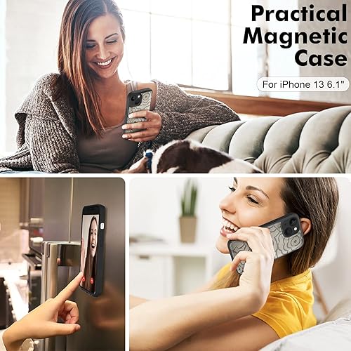 Miniatura 6 de CASEOWL Camellia - Funda de piel vegana en relieve compatible con iPhone 13, magnética, desmontable, delgada, funda protectora de TPU para iPhone