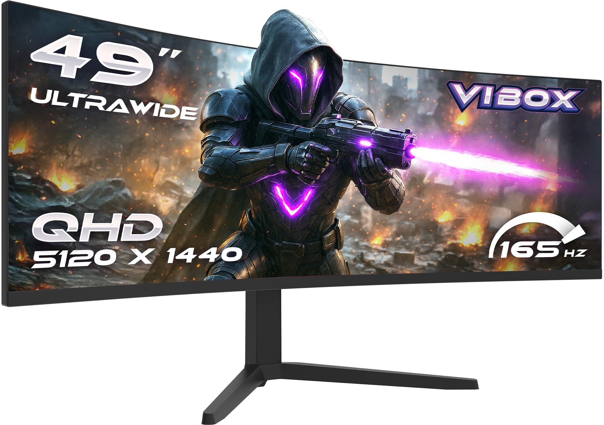 Vibox 49 Pulgadas, Monitor Gaming 165Hz, Curvo Ultra-Ancho – DQHD, 1 ms, Adaptive Sync, HDMI y DP
