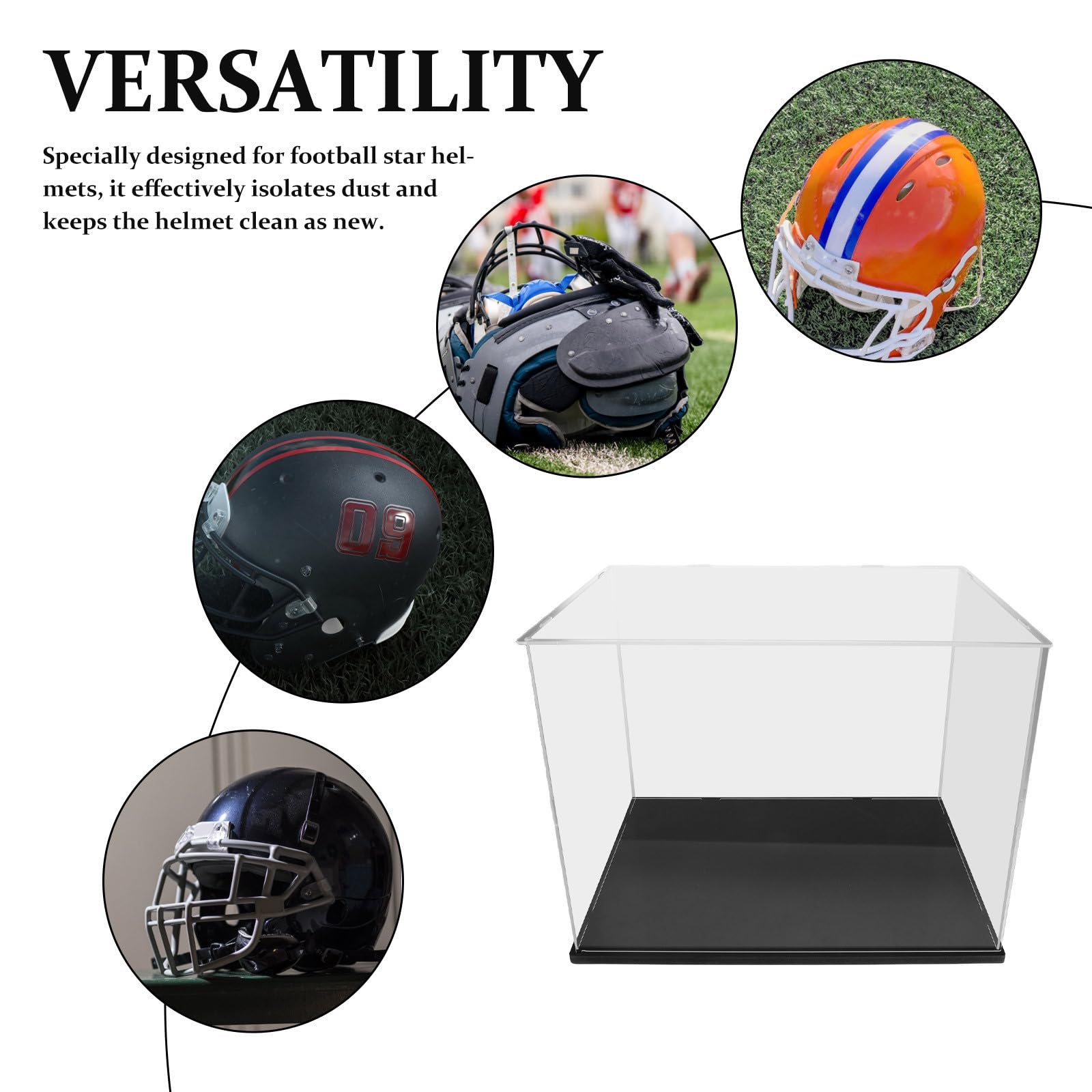NUOBESTY Vitrina Acrílica para Casco de Fútbol Americano Base Negra