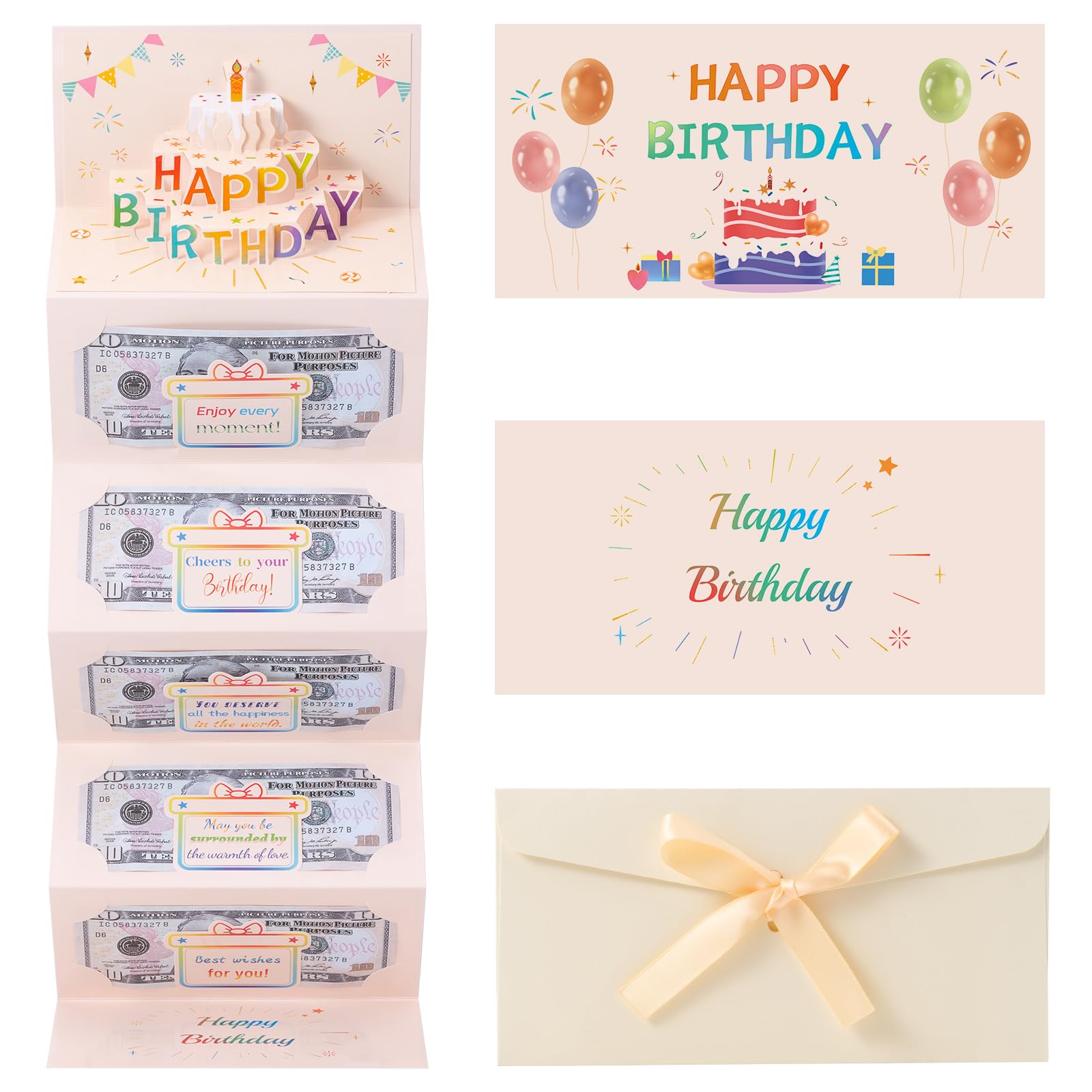 Birthday Money Card, Cash Gifts Envelope with 3D Cake for Girls Boys(Beige) — image 1