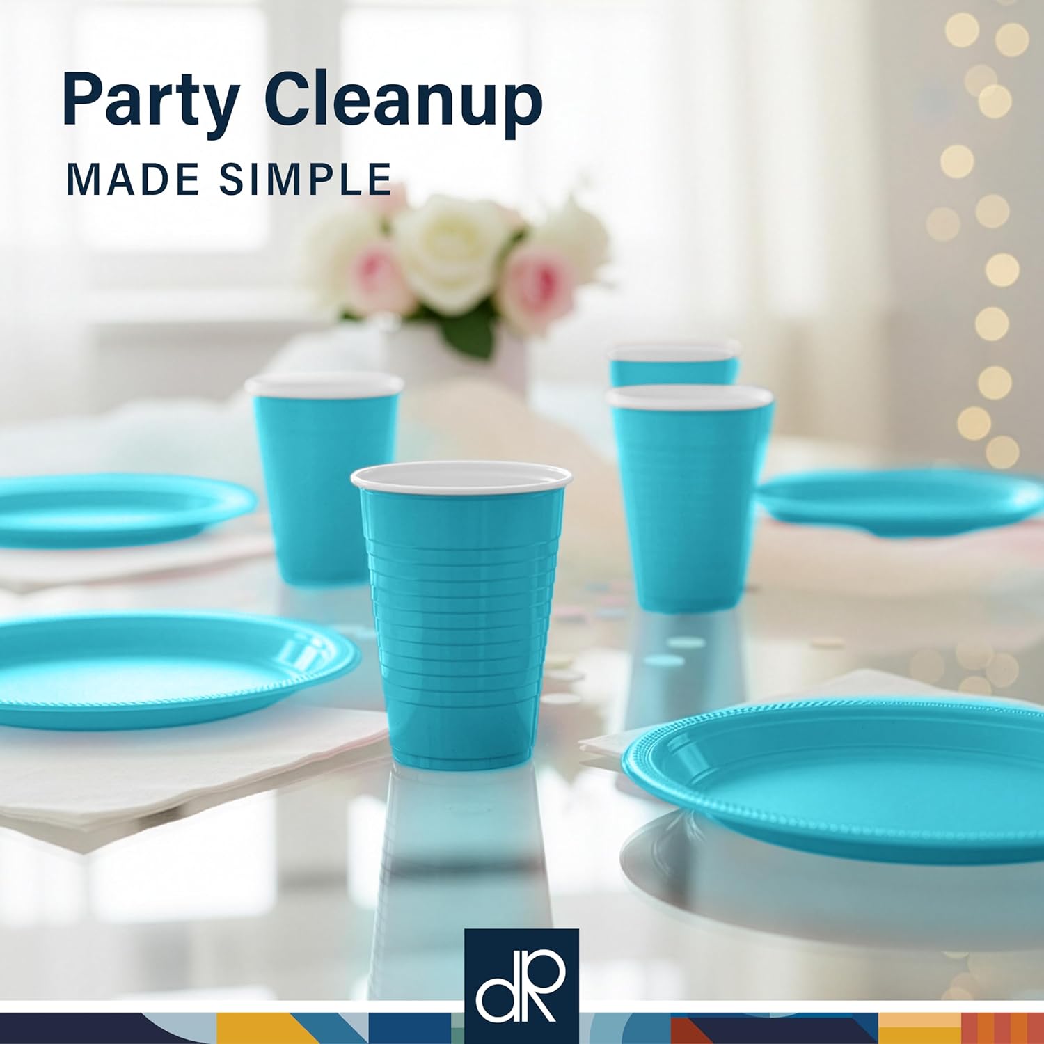 DecorRack Turquoise Plastic Cups, 12 oz Disposable Cups, Reusable Party Supplies (40 Count) - Image 5