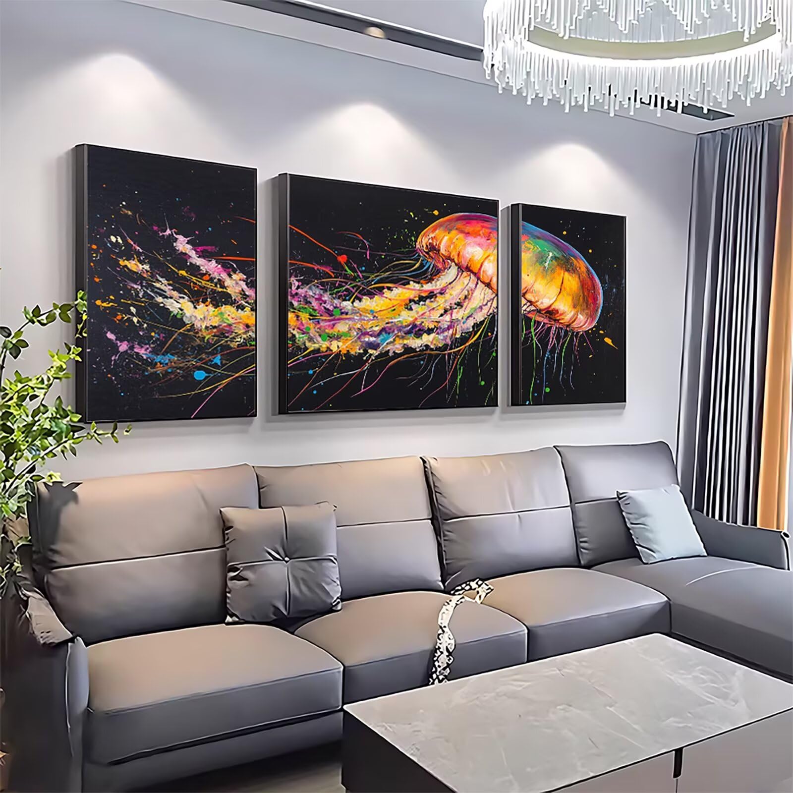 Malowanie według liczb, meduzy (6) malowanie według liczb, dla dorosłych, 3 sztuki "zrób to sam" Sen 60 x 120 cm, dla dorosłych, z pędzlami i farbami akrylowymi, zestaw do majsterkowania dla dorosłych