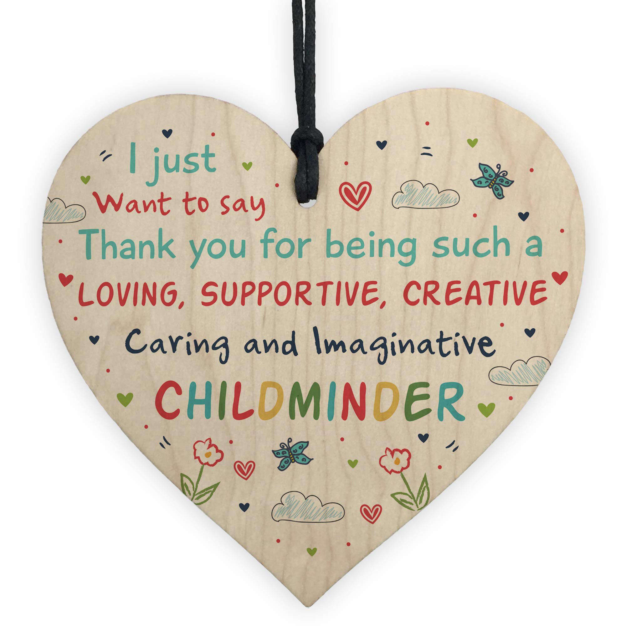 Red Ocean Multicolor Thank You Gift For Childminder Or Babysitter Handmade Wooden Heart Leaving Pre School Nursery Gift From Child Baby