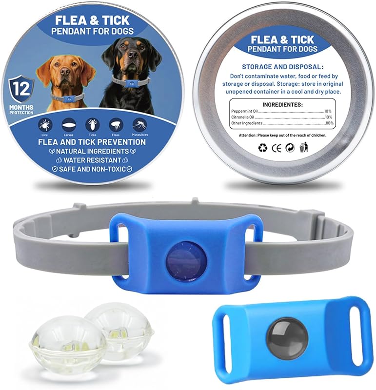 AqualityPets Collier Antiparasitaire Chien Naturel, Protège Contre Puces, Tiques et Phlébotomes, Protection 12 Mois – Résistant à l’Eau, Taille Unique, 100% sans Produits Chimiques (Bleu Ciel)
