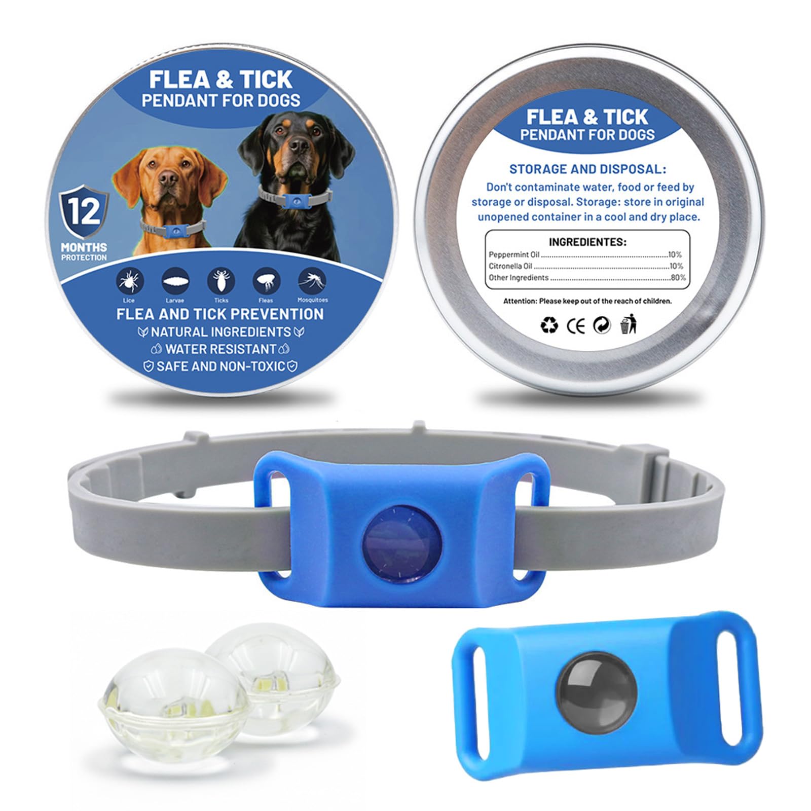AqualityPets Collier Antiparasitaire Chien Naturel, Protège Contre Puces, Tiques et Phlébotomes, Protection 12 Mois – Résistant à l’Eau, Taille Unique, 100% sans Produits Chimiques (Bleu Ciel)