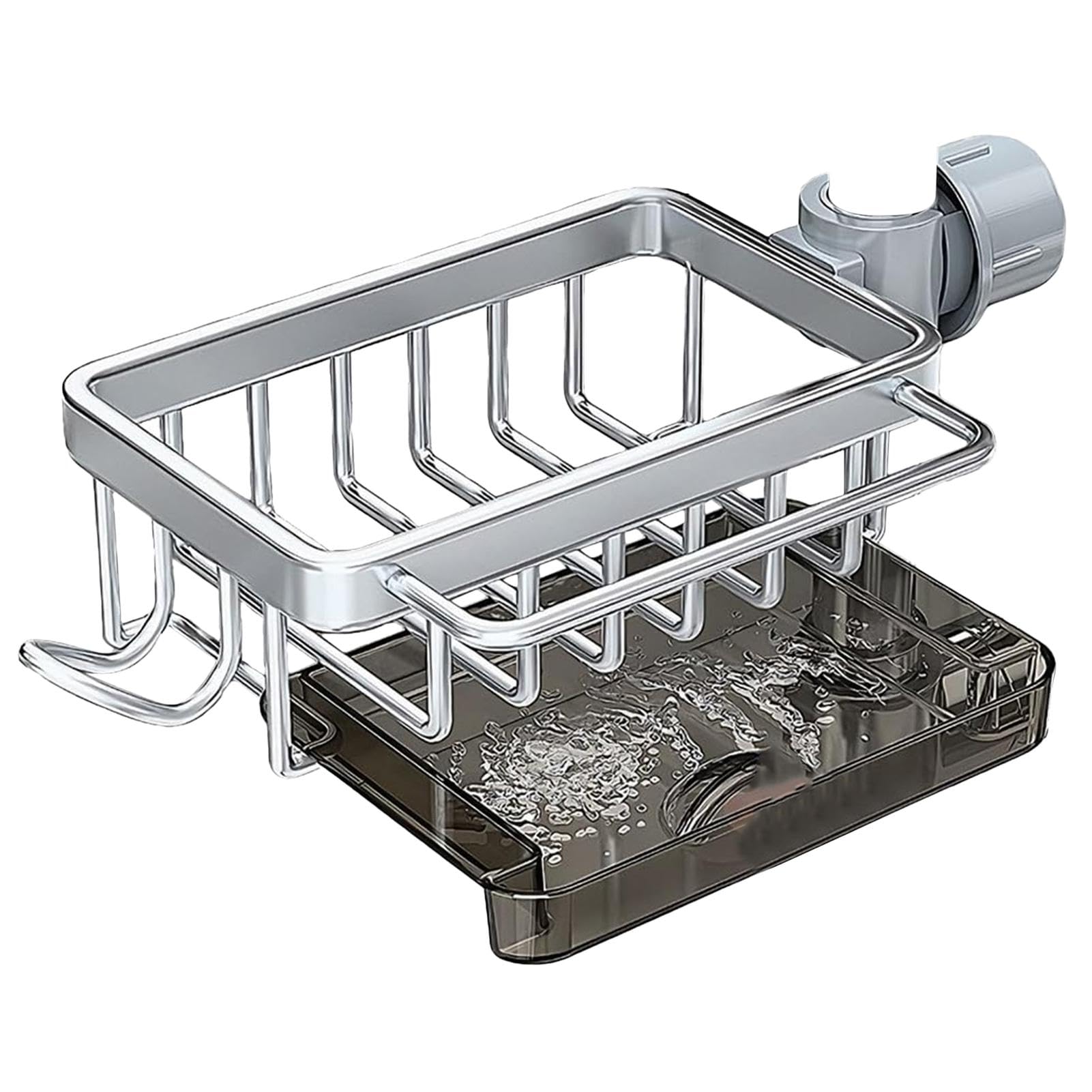 Dubbulon Kitchen Faucet Sponge Holder - Aluminum Dish Sponge Holder Sink Caddy | Kitchen Sink Storage Rack, Bathroom Storage Rack | Soap Dish Brush Drainer Rack | Suitable For Kitchen Sink And Shower