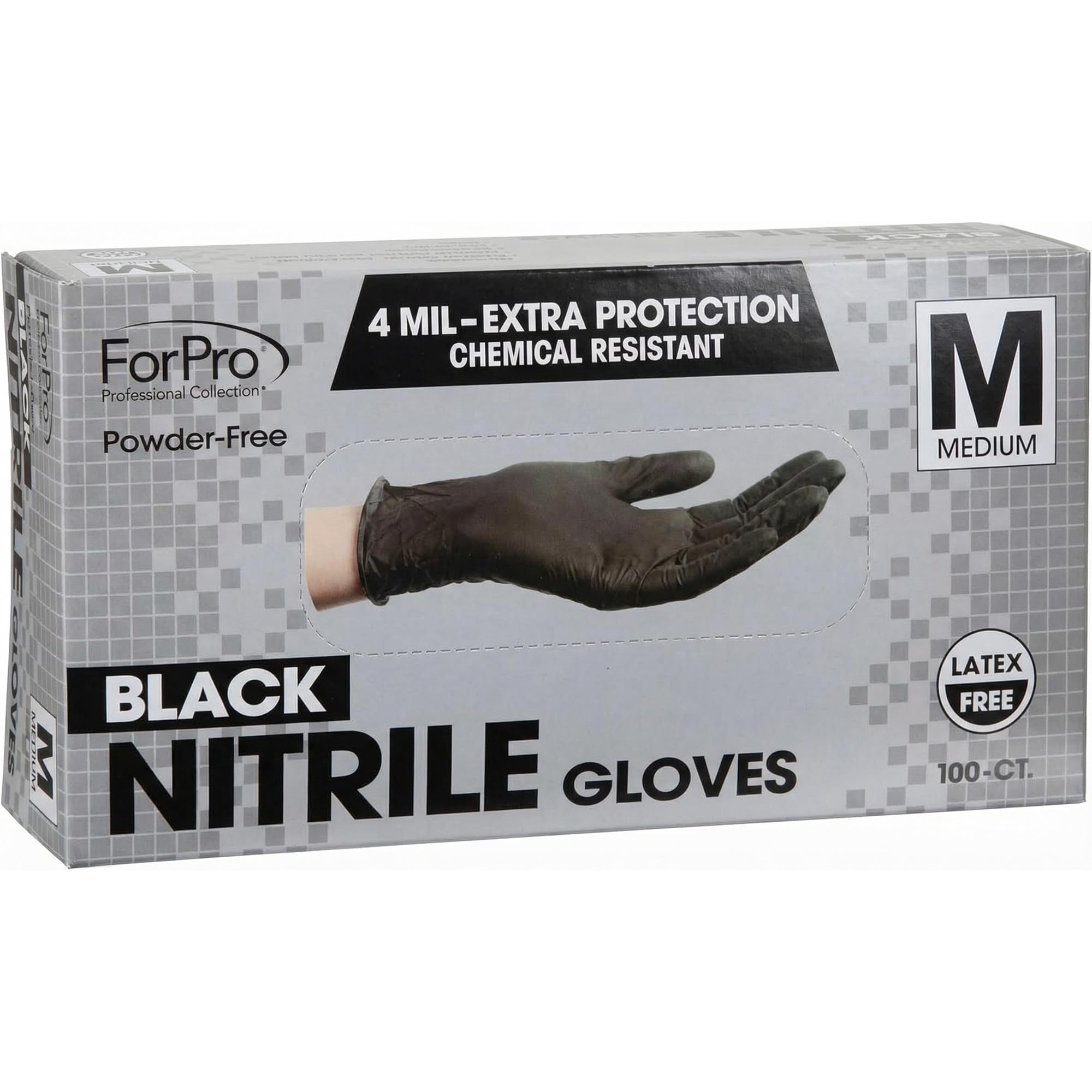 ForPro Disposable Nitrile Gloves, Chemical Resistant, Powder-Free, Latex-Free, Non-Sterile, Food Safe, 4 Mil