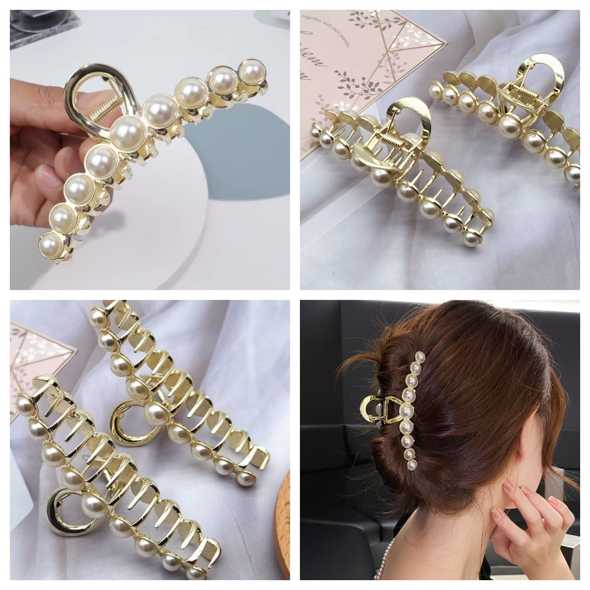 Vintage Metal Pearl Hair Clip, Imitation Pearl Hair Claw Clips Large Size, Hair Clasps Accessories for Women Lady Girls, 2 Pieces - Image 2