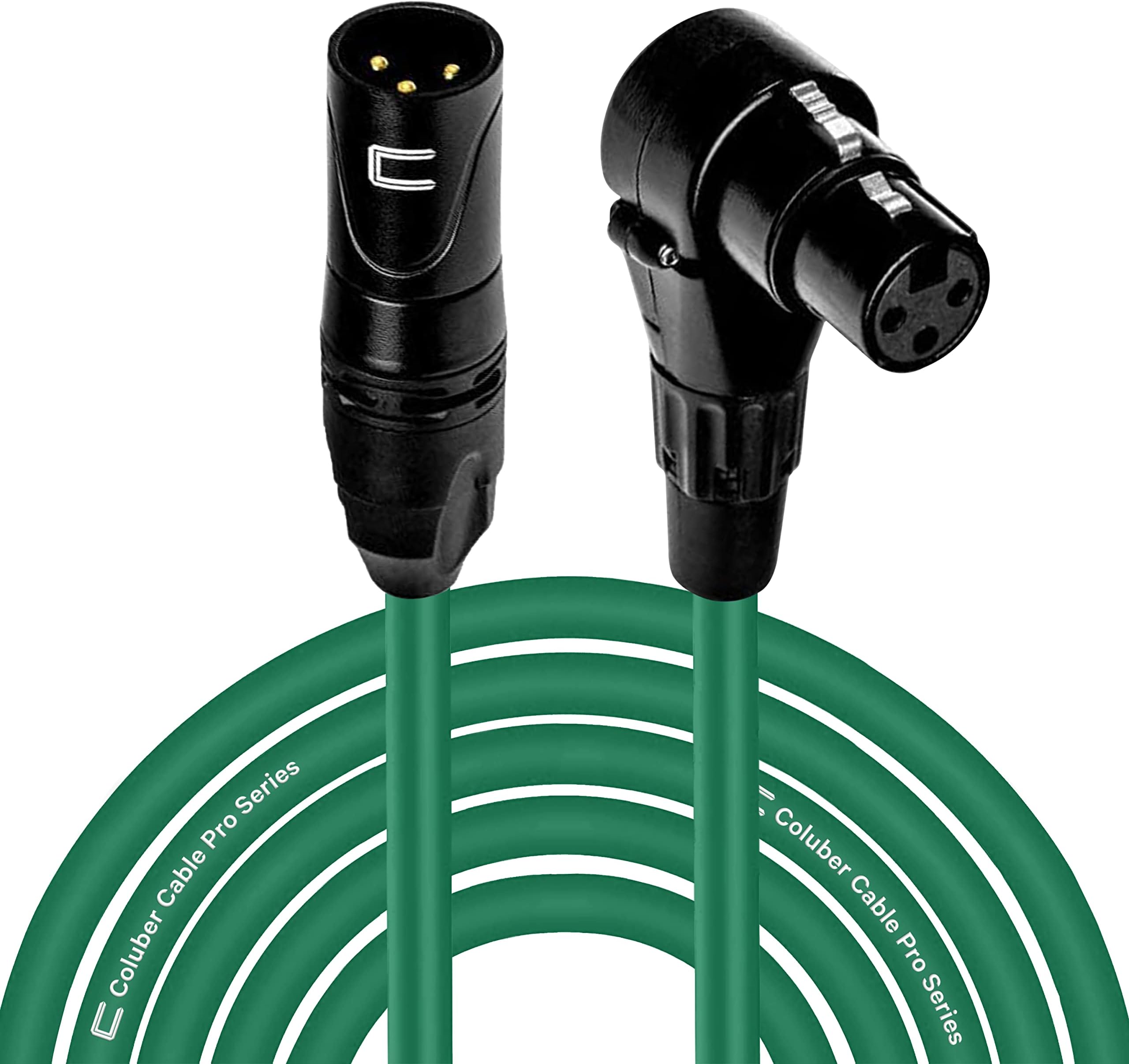Balanced XLR Cable Male to Right Angle Female - 15 Feet Green - Pro 3-Pin Microphone Connector for Powered Speakers, Audio Interface or Mixer for Live Performance & Recording