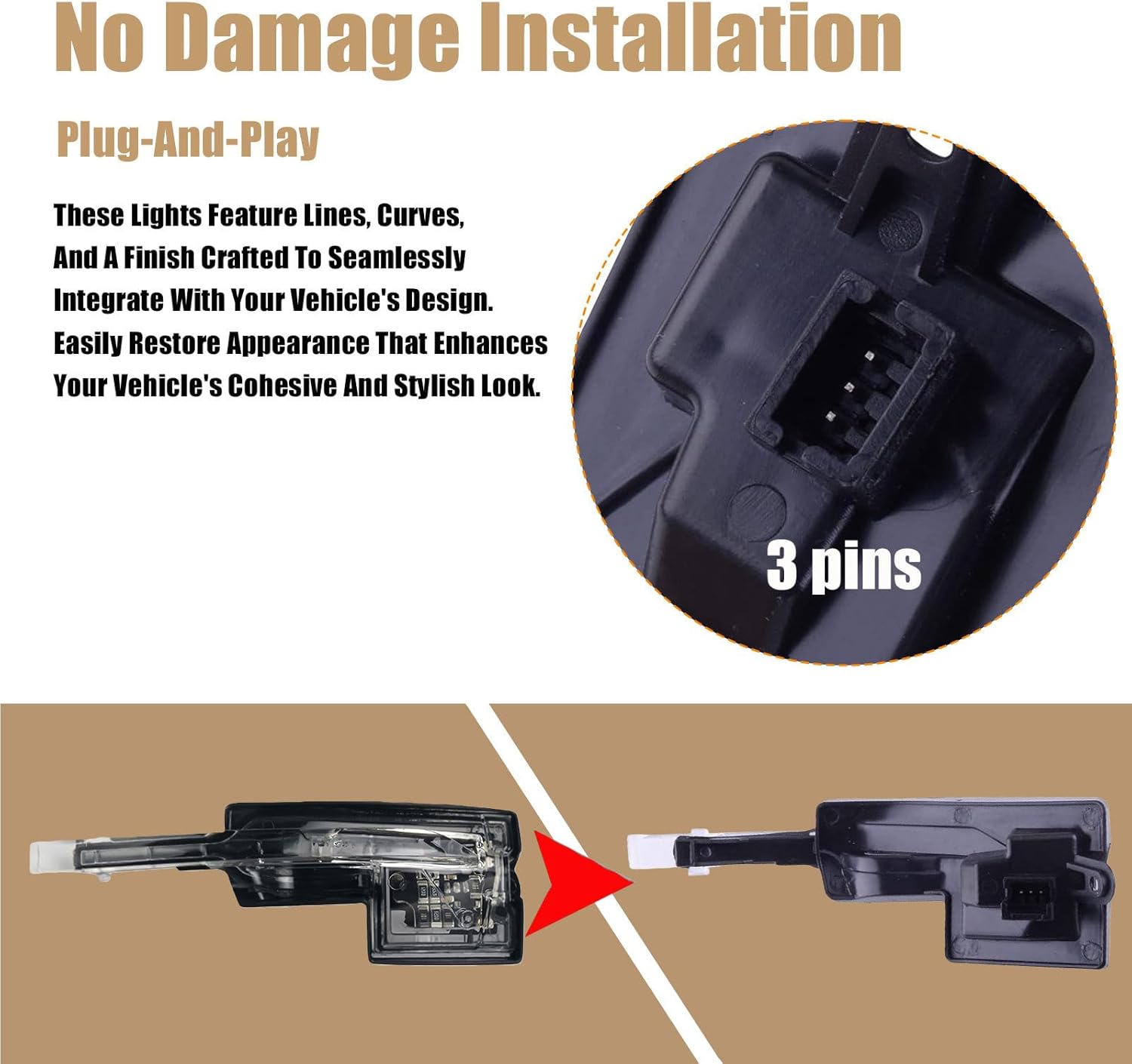 Side Mirror Turn Signal Light LED For Cadillac XTS 2013-2018, Side Mirror Marker Blinkers -Transparent-A Pair