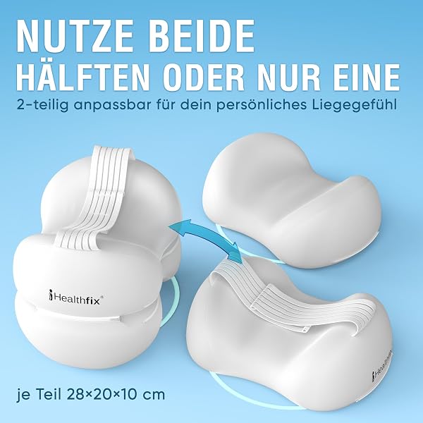 Healthfix Kniekissen für Seitenschläfer, orthopädisches Beinkissen zum Schlafen mit Gurt, 2-teilig aus Memory Foam, kühlender waschbarer Bezug (Weiß) - 5