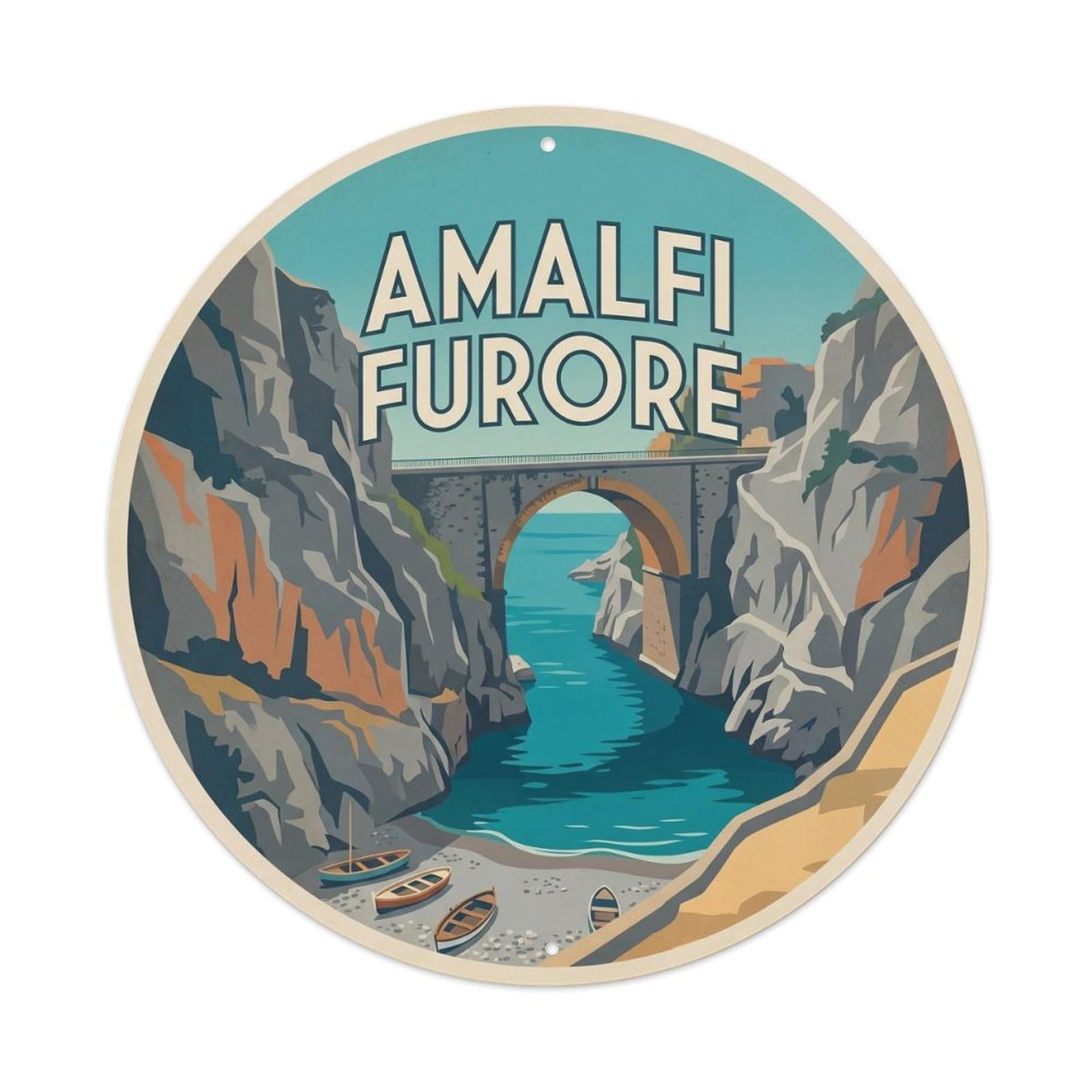 Olhnbad Style Amalfi Furore Travel Culture Retro Coastal Metal Tin Sign