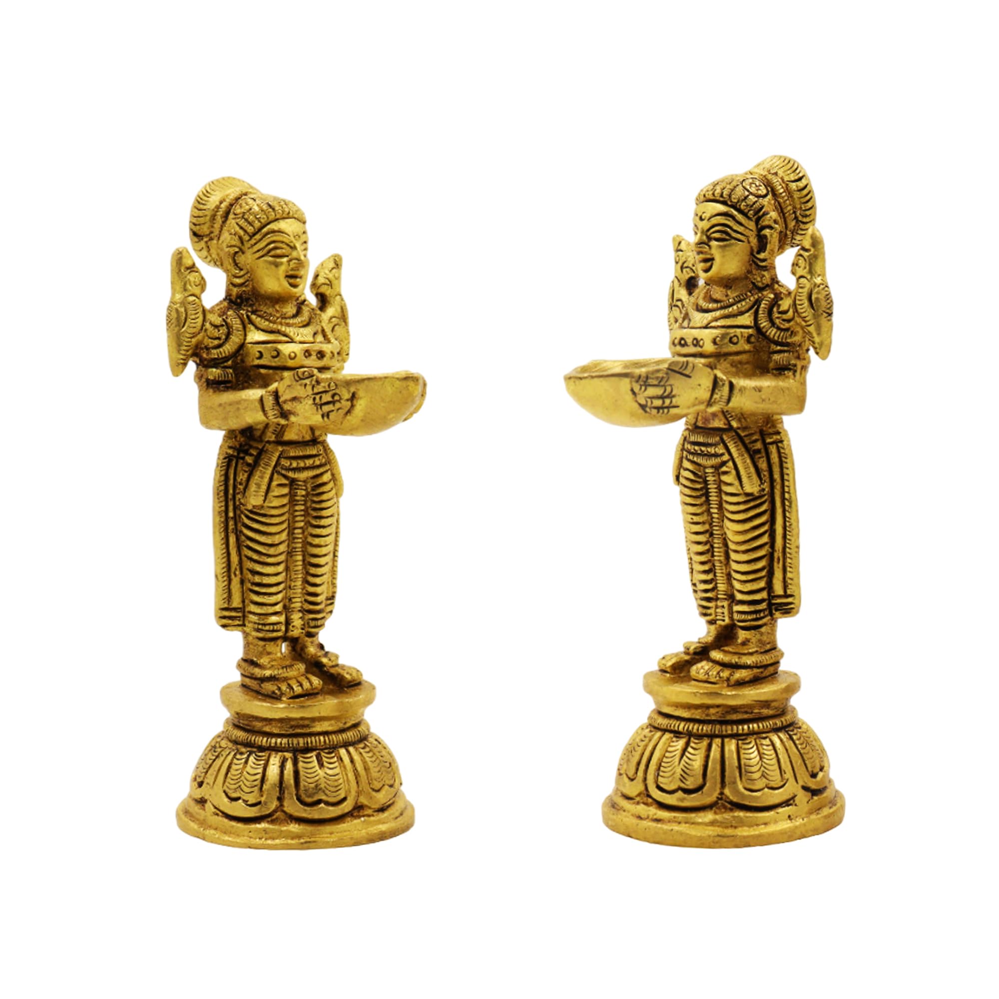 Traditional Handcrafted Brass Laxmi Diya| Pital Deepam| Brass Lakshmi Holding with Diya|Home Decor|Mayura Lakshmi |Welcome Deep[Net Weight: 980gm] - Paavai Villakku-image-20