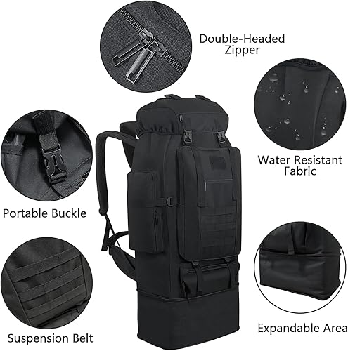 Miniatura 3 de Mochila táctica militar de 80L, 100 litros, acampada, senderismo, mochila táctica militar, resistente al agua, mochila de viaje grande al aire libre
