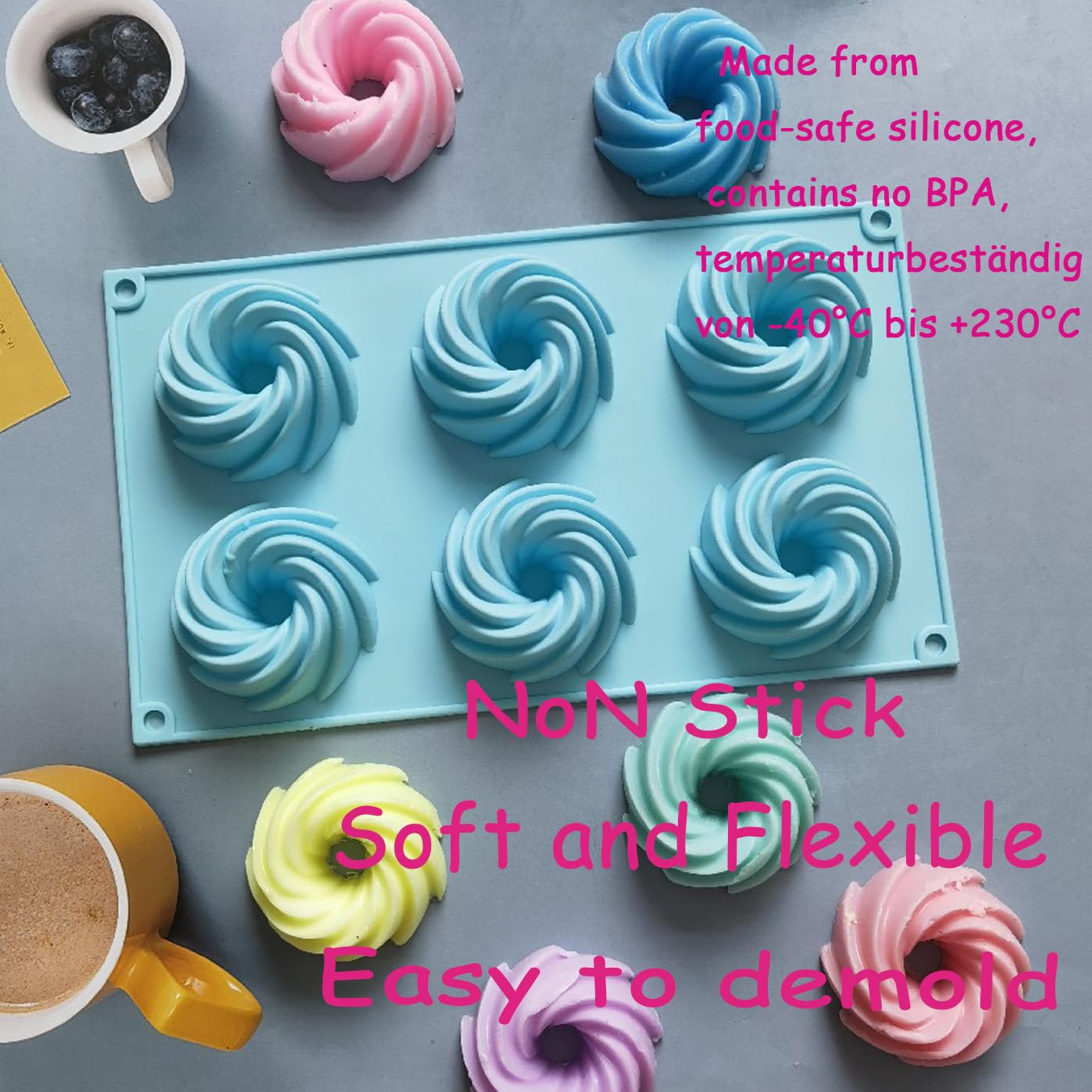 Molde De Silicona Para Mini Savarins - 2 Piezas, 12 Cavidades, Antiadherente Y Apto Para Horno