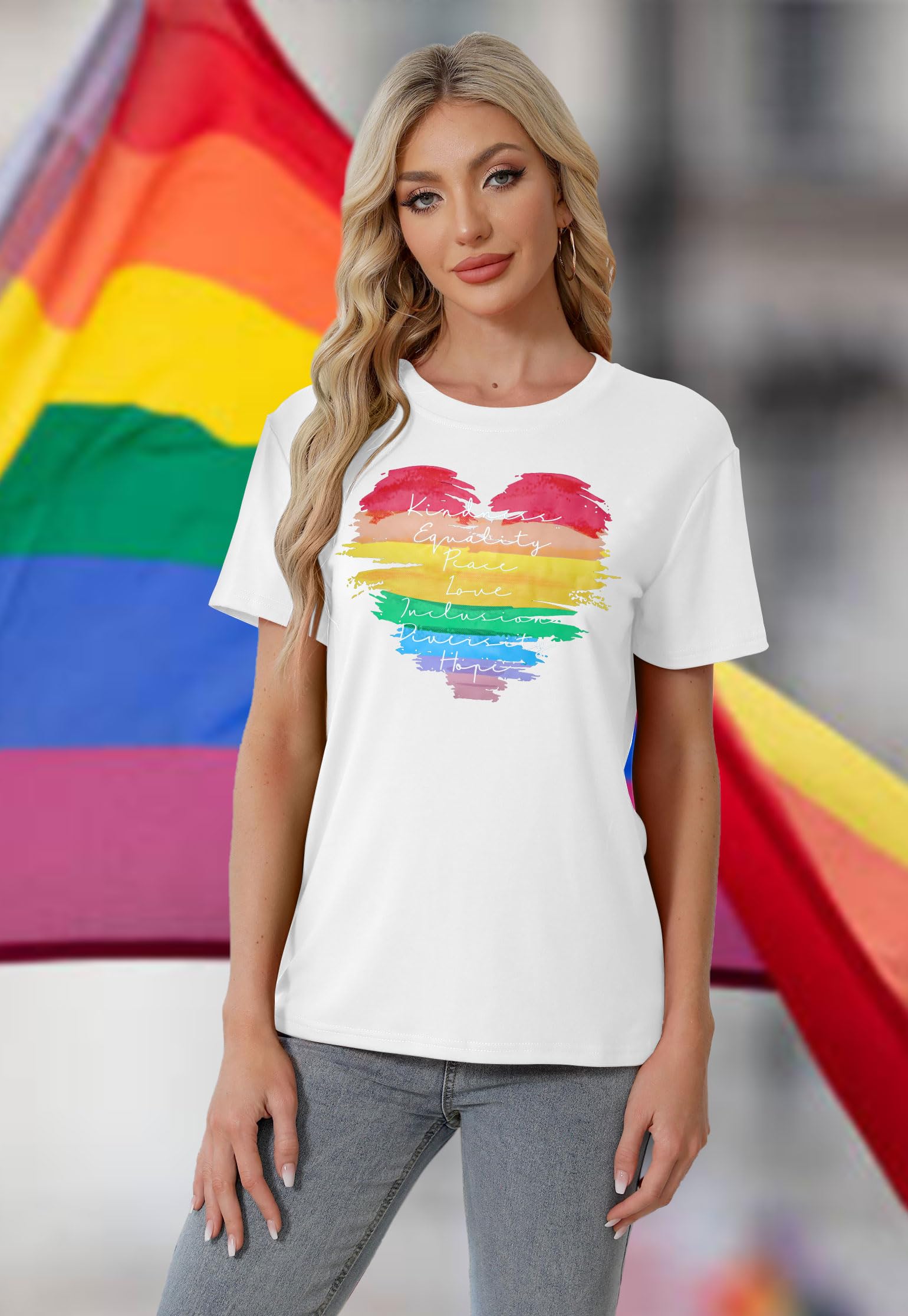tiorhooe Pride Shirt Damen Regenbogen Print Tshirt Frauen Gay LGBT Gay Pride Kurzarm Top