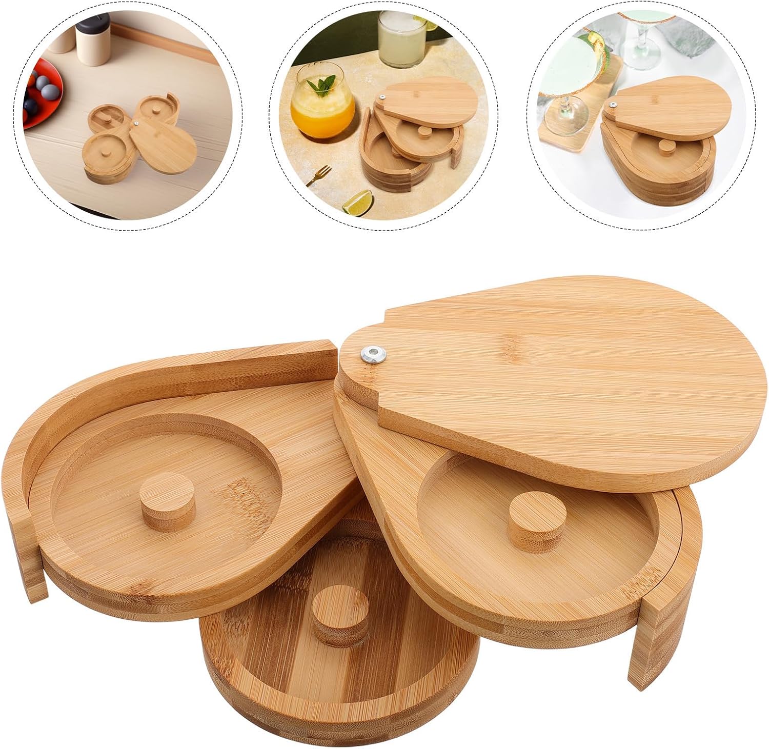 Three Tier Spice Container with Rotating Design and Lid for Kitchen and Cocktail Bars, Space Saving Salt and Sugar Rimmer Storage Box