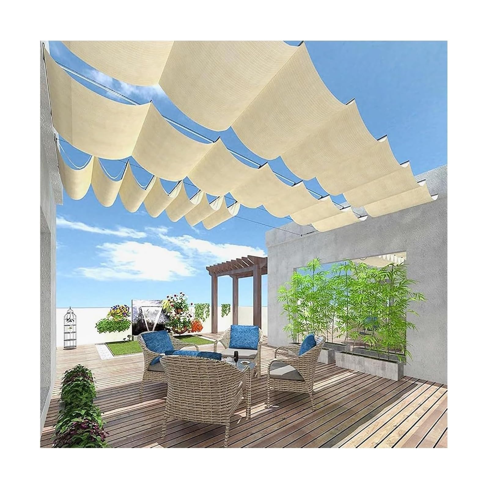 Tenda a baldacchino retrattile a forma di U, per esterni, pergola, gazebo, terrazza e giardino, 1,5 m x 3 m, impermeabile, per patio, protezione solare e resistenza ai raggi UV
