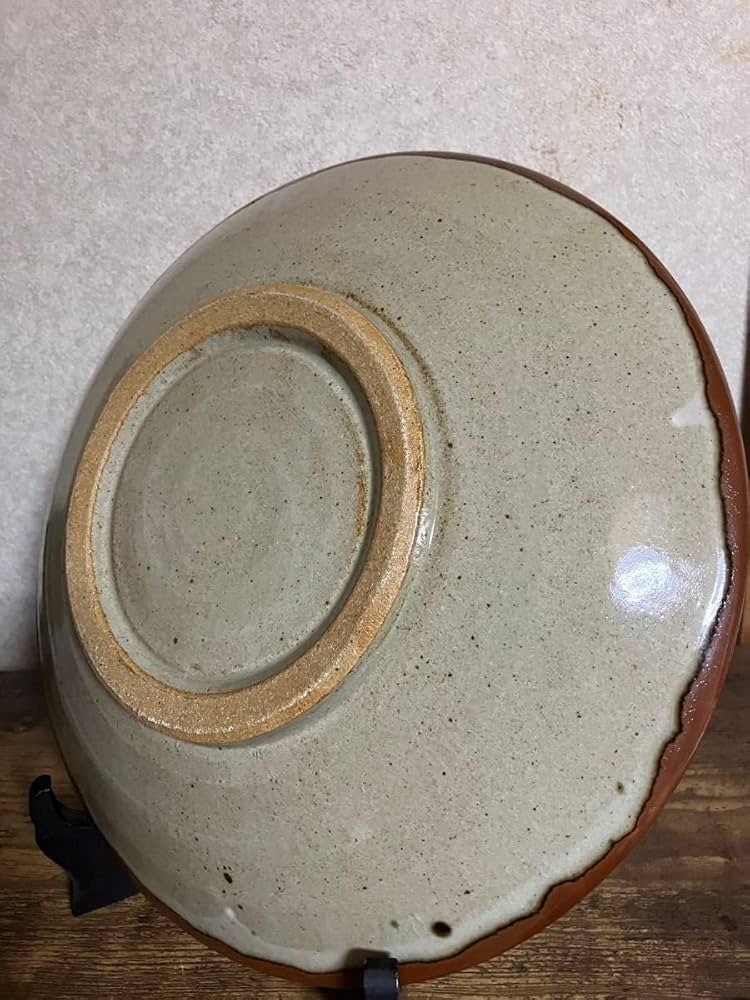 陶芸家　作家物　濱田庄司　浜田庄司　？　鉄釉　指描　益子焼　皿　大皿　箱なし 陶芸家作家物濱田庄司浜田庄司？鉄釉指描益子焼皿大皿箱なし