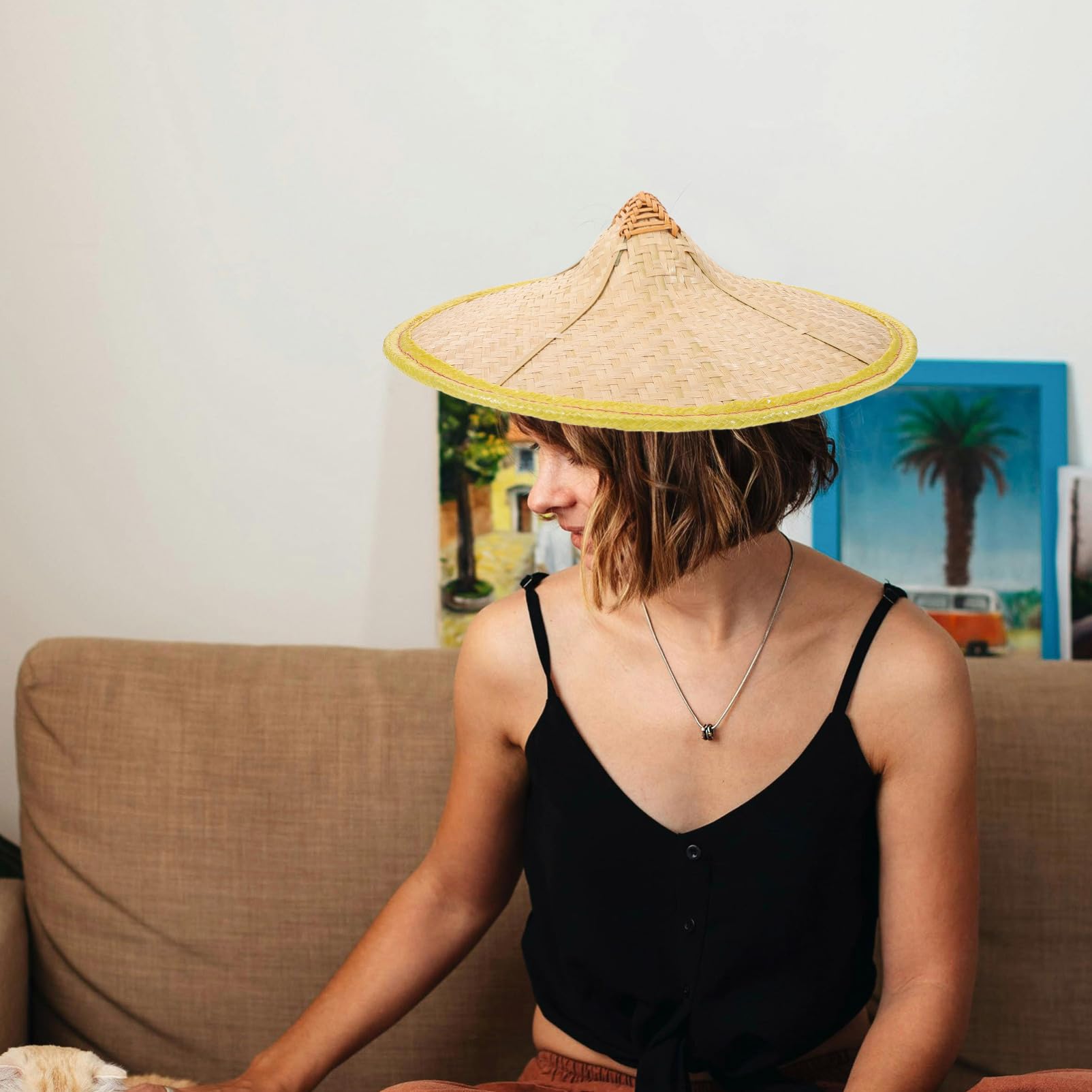 Party Strohkegelhut Bauernkostümzubehör Weben Anti Hut Japanischer Rain aus Orientaler Ninja Kind Hüte Chinesischer Haushalt Strohhut Asiatischer Prop Kuli Sommerhut Konischer