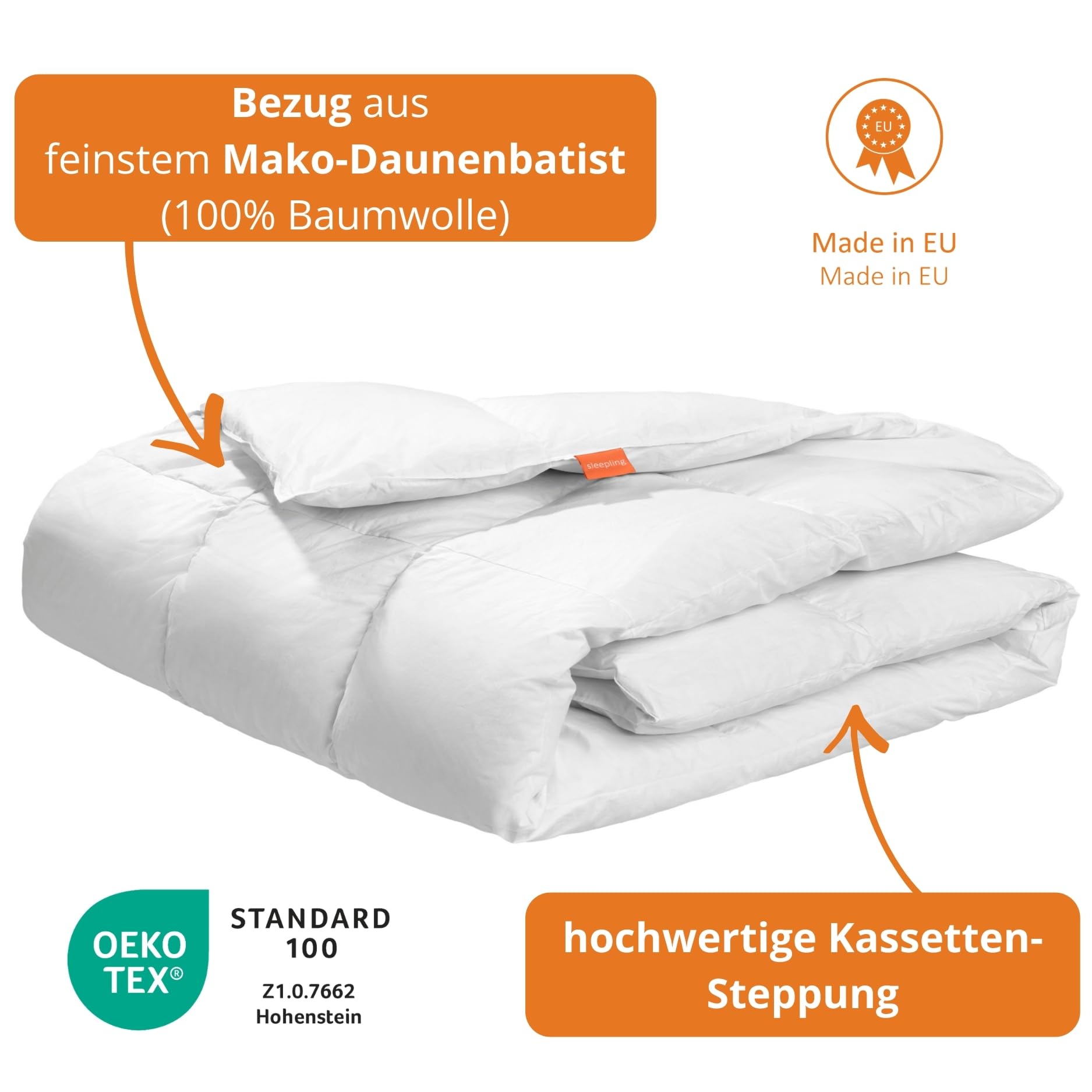 sleepling Sommer Daunendecke 100x135 cm Kinder, leichte Sommerdaunendecke, 90% Daunen & 10% Federn, Kinderbettdecke, Sommerbettdecke 100x135cm, Made in EU, Downpass, Oeko-Tex, waschbar bis 60 Grad