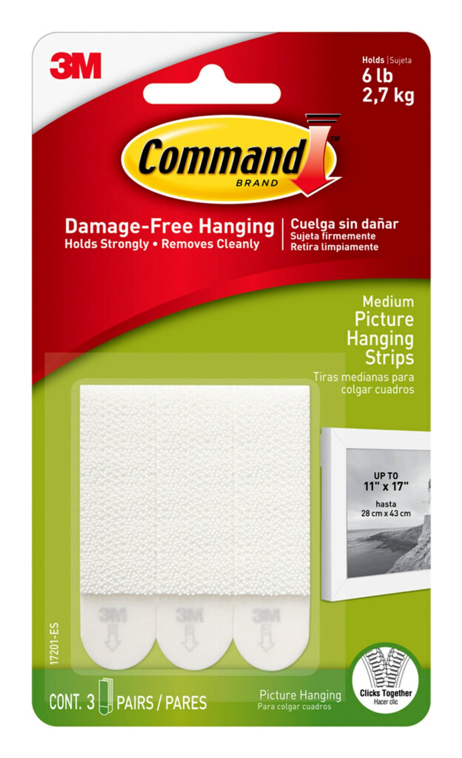 Picture Medium Hanging Strips White color, 3 pairs/pack | Holds 4 kg whole pack| Organize | Decoration | No Tools | Holds Strongly | Damage-Free Hanging