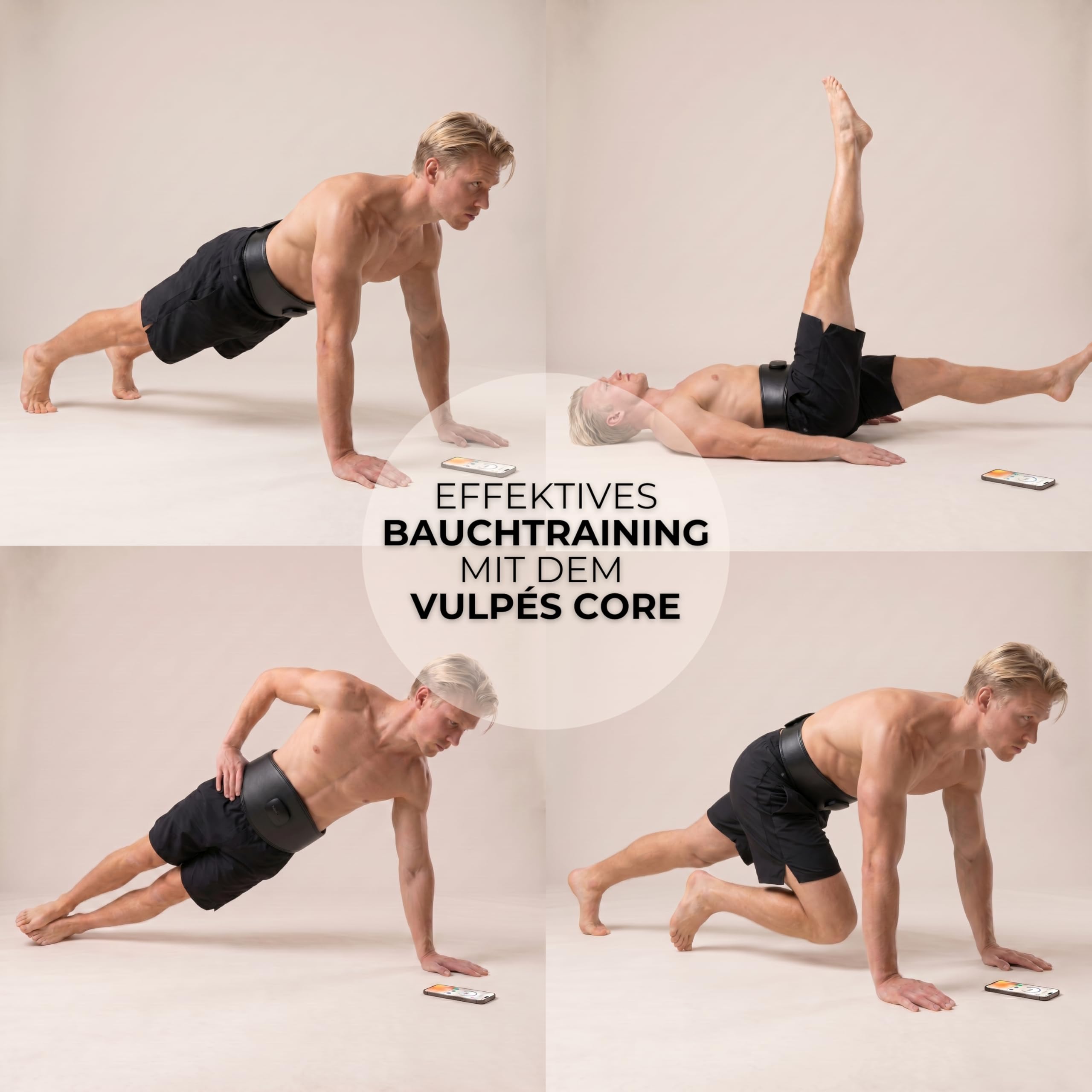 Vulpés Core EMS-Gürtel mit App – Bauchtraining & unterer Rücken, kontrollierte Muskelstimulation für effiziente Workouts und Regeneration (6 integrierte Elektroden, 8 Modi)