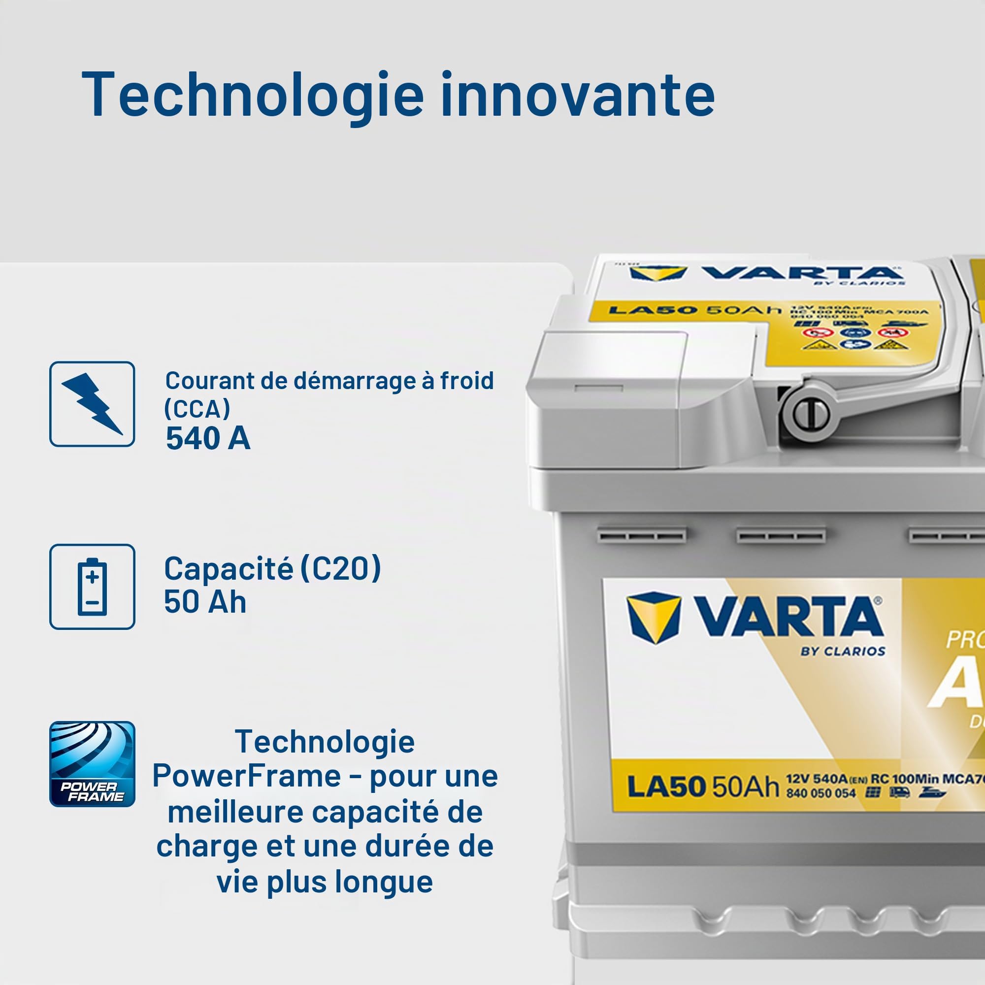Batterie VARTA Professional AGM Dual Purpose LA80-12V 80Ah 800A - 840080080 - Pour camping-cars, caravanes et bateaux à forte demande énergétique.