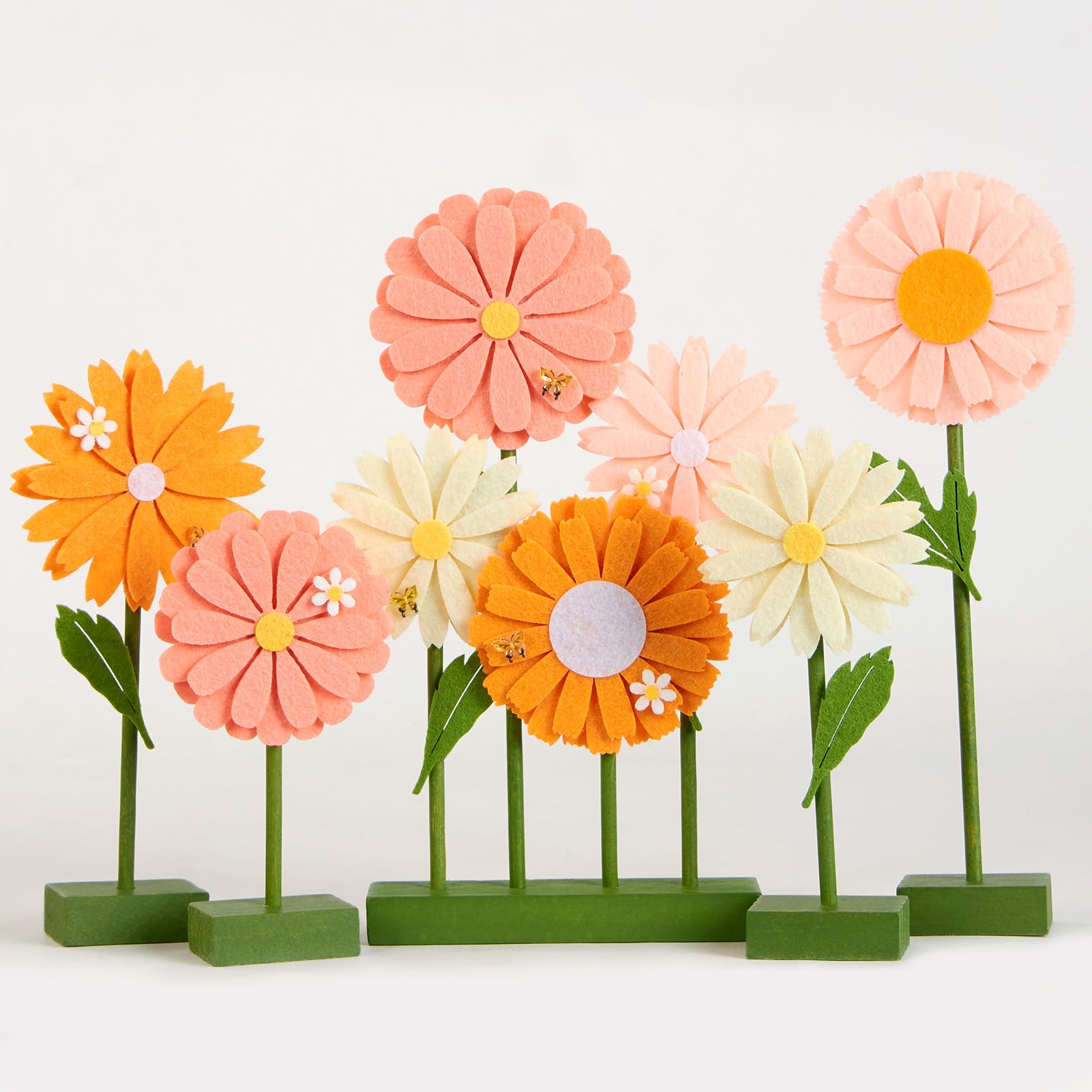 SUNBEAUTY 8 PCS Daisy Felt Centerpieces for Tables Flower Birthday Party Decorations Daisy Birthday Party Decorations Pink Orange Daisy Decorations for Girl Birthday Baby Shower