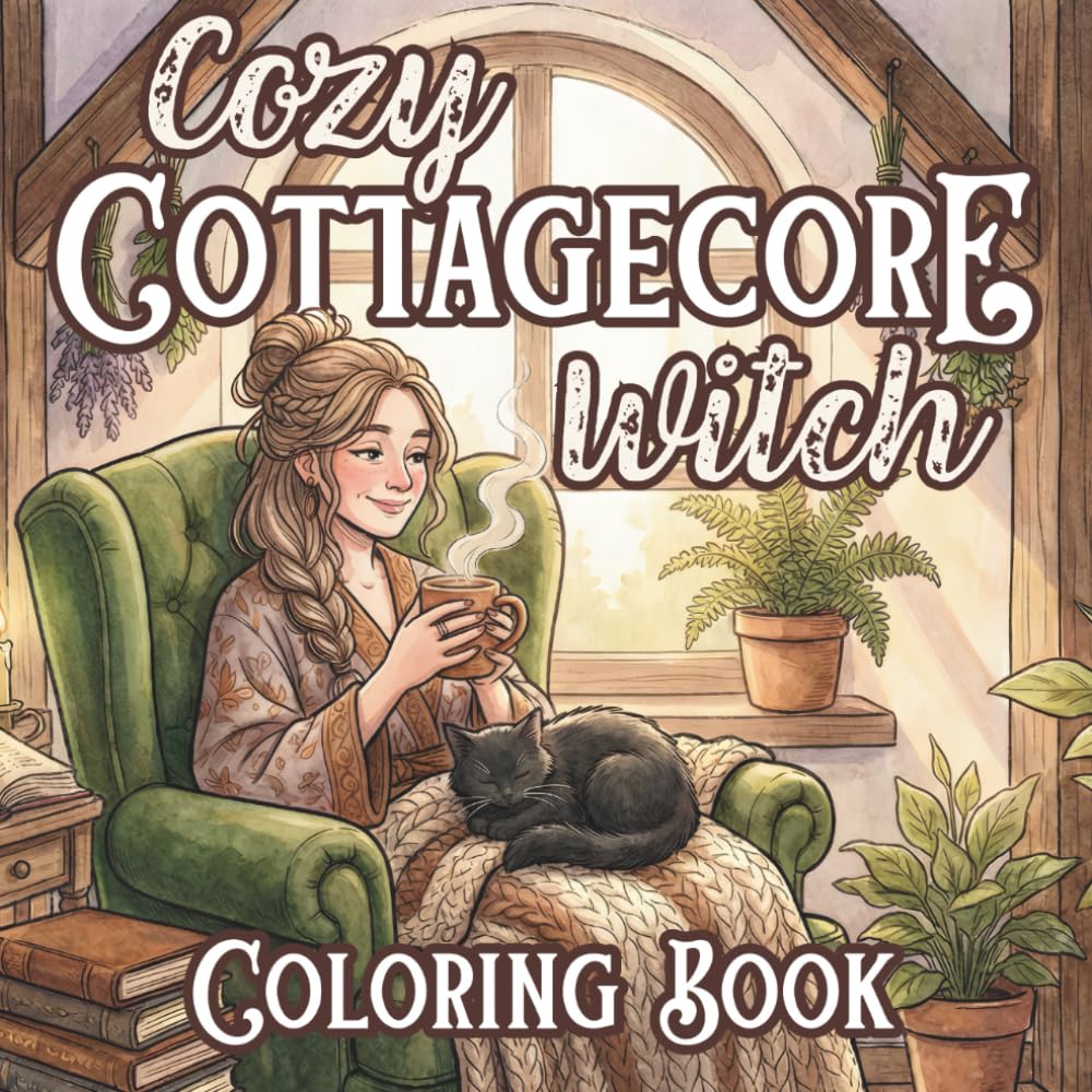 Cozy Cottagecore Witch Coloring Book: Bold and Easy Whimsigoth Aesthetic Designs for Adults: Simple Mystical Scenes, Nature, and Magic for Stress Relief