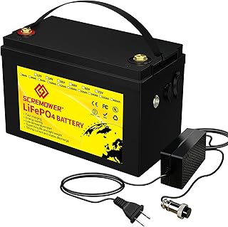 SCREMOWER LiFePO4 Battery 12V 100Ah Up to 7000 Deep Cycle Lithium Iron Phosphate Battery with BMS for Campers RV Solar Marine Golf Carts Energy Power Supply Emergency,Run in Series or Parallel
