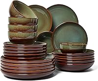 Vista 15 de Juego de vajilla de 32 piezas con cuencos dobles, juegos de platos y cuencos resistentes a las astillas y roturas, juegos de vajilla de cerámica