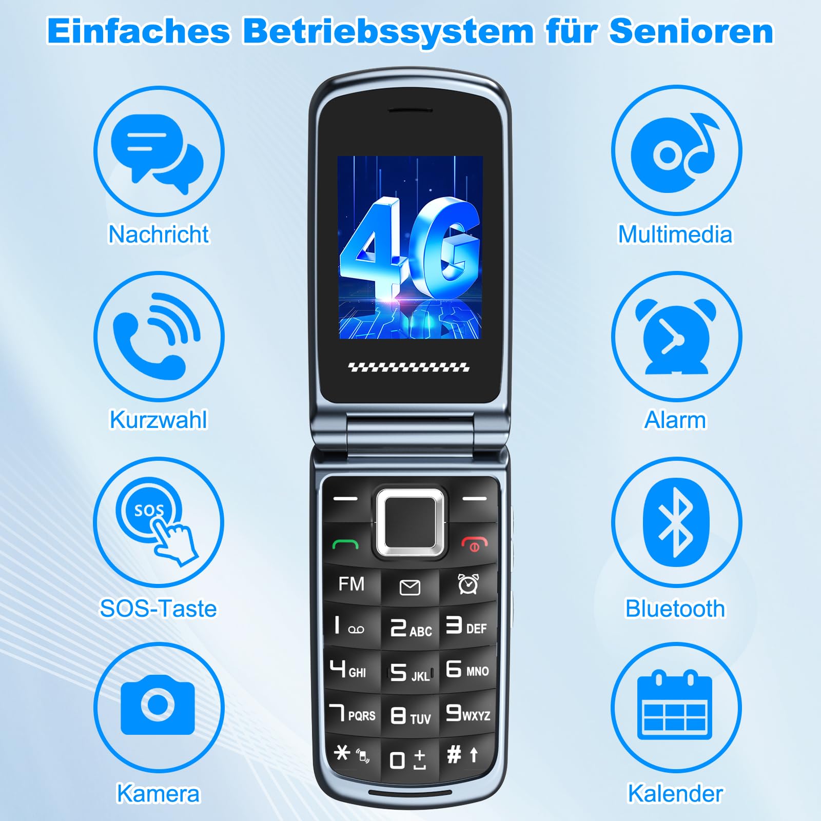 4G Seniorenhandy Klapphandy Ohne Vertrag mit Großen Tasten| Dual-SIM Rentner Handy mit Sprachansage | Ladestation | 2,4+1.77 Zoll Dual Farbdisplay| Flip Mobiltelefon mit SOS | Kurzwahl | Grau