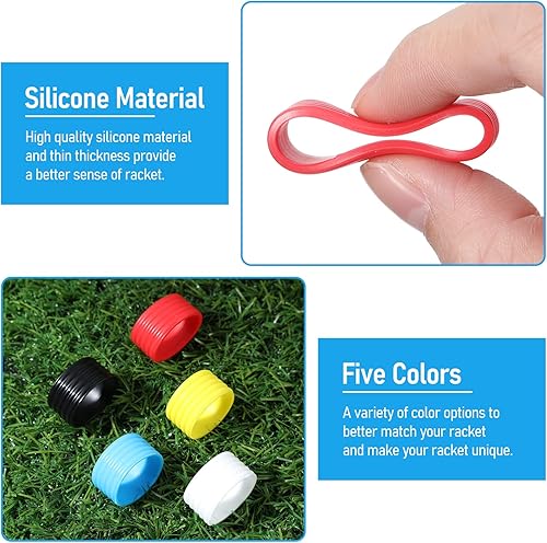 Miniatura 5 de Leitee 20 piezas de raqueta de tenis de silicona, bandas de agarre de raqueta de tenis, anillo de goma antideslizante para tenis absorbente que