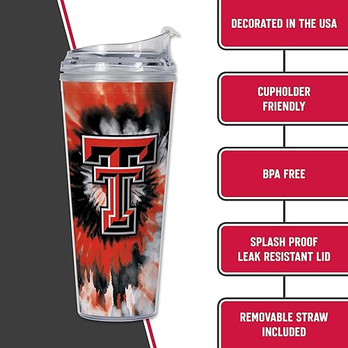 Miniatura 38 de Rico Industries NCAA - Vaso de acrílico con purpurina de 24 onzas con tapa con bisagras, vaso de doble pared con licencia oficial y popote Brillo