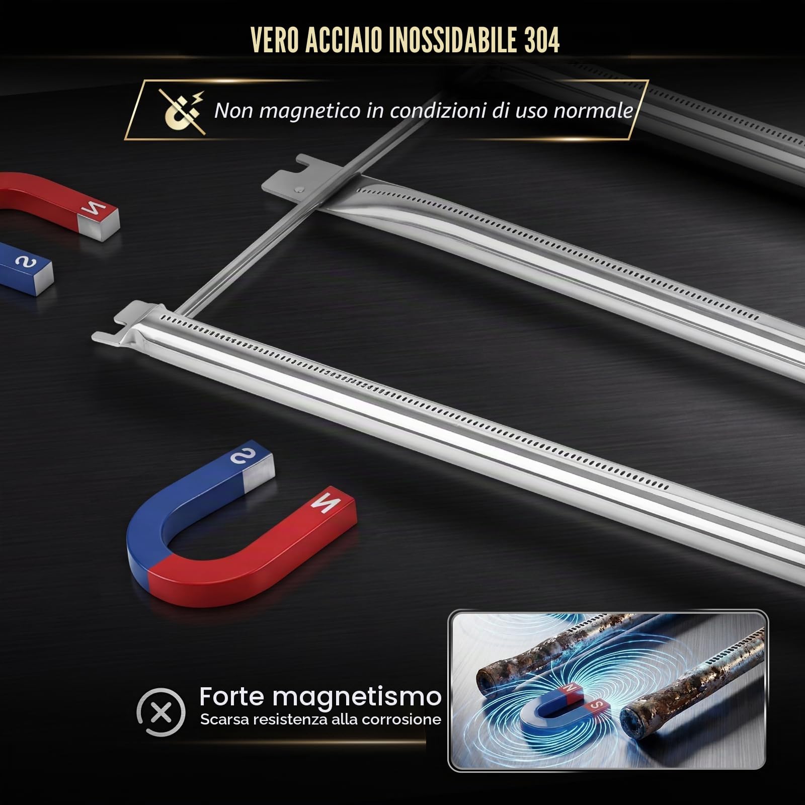 QuliMetal 67722 - Bruciatori per Weber Genesis E310, E320, S310 e S320 | Ricambio in acciaio inox 304 per griglie Genesis 300 con controllo laterale, 2007-2010; sostituisce Weber 67722 e 67820