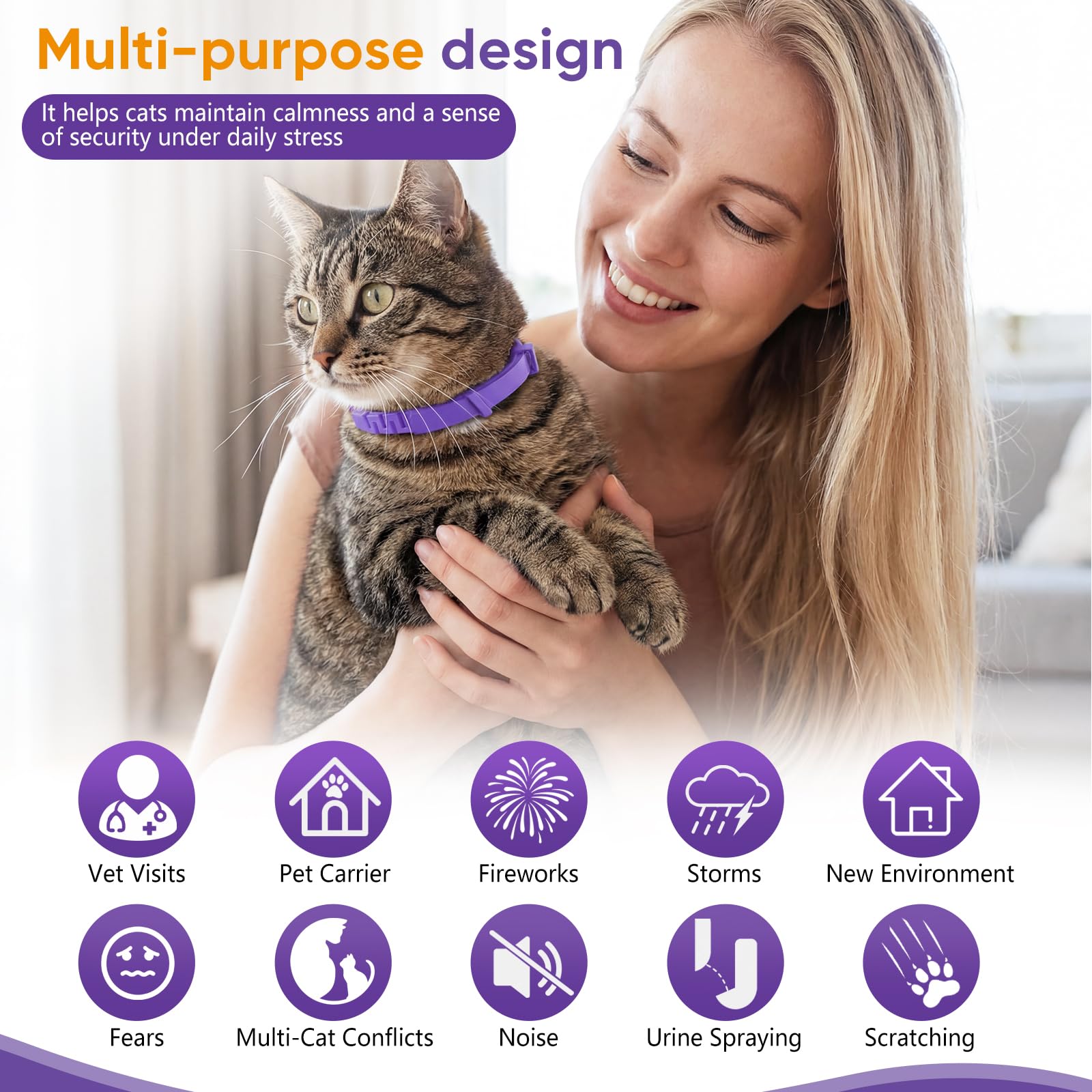 Cat Calming Collar, 4-Pack Pheromone Collars for Cats – Adjustable 15″, Up to 4 Weeks Lasting Stress & Anxiety Relief, Helps Reduce Noise Fear, Scratching & Separation Anxiety - image 2