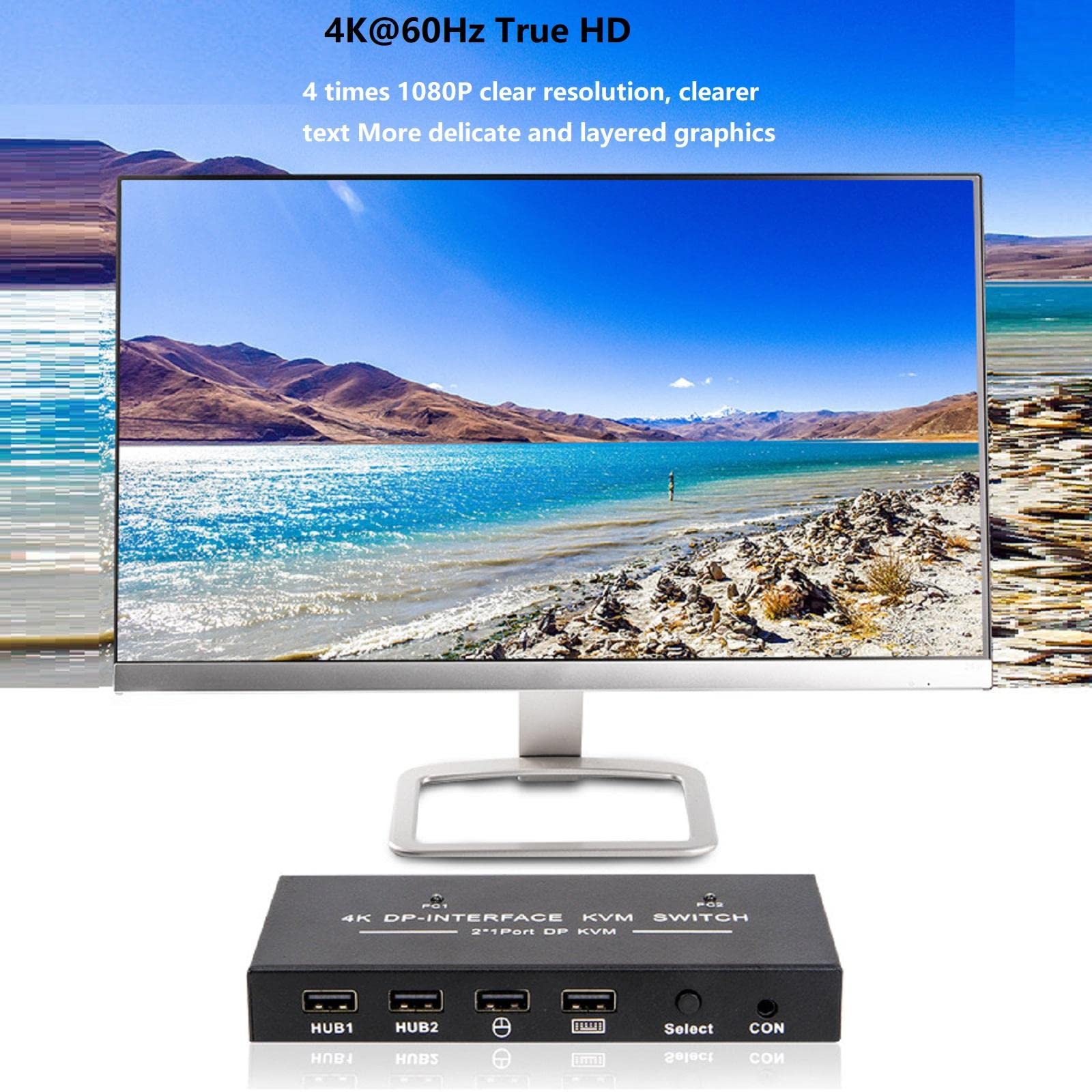 TECKEEN Commutateur KVM 2 en 1 sortie 4K HDMI Displayport 2 x 1, commutateur double moniteur HDMI pour PC, souris, clavier, imprimante