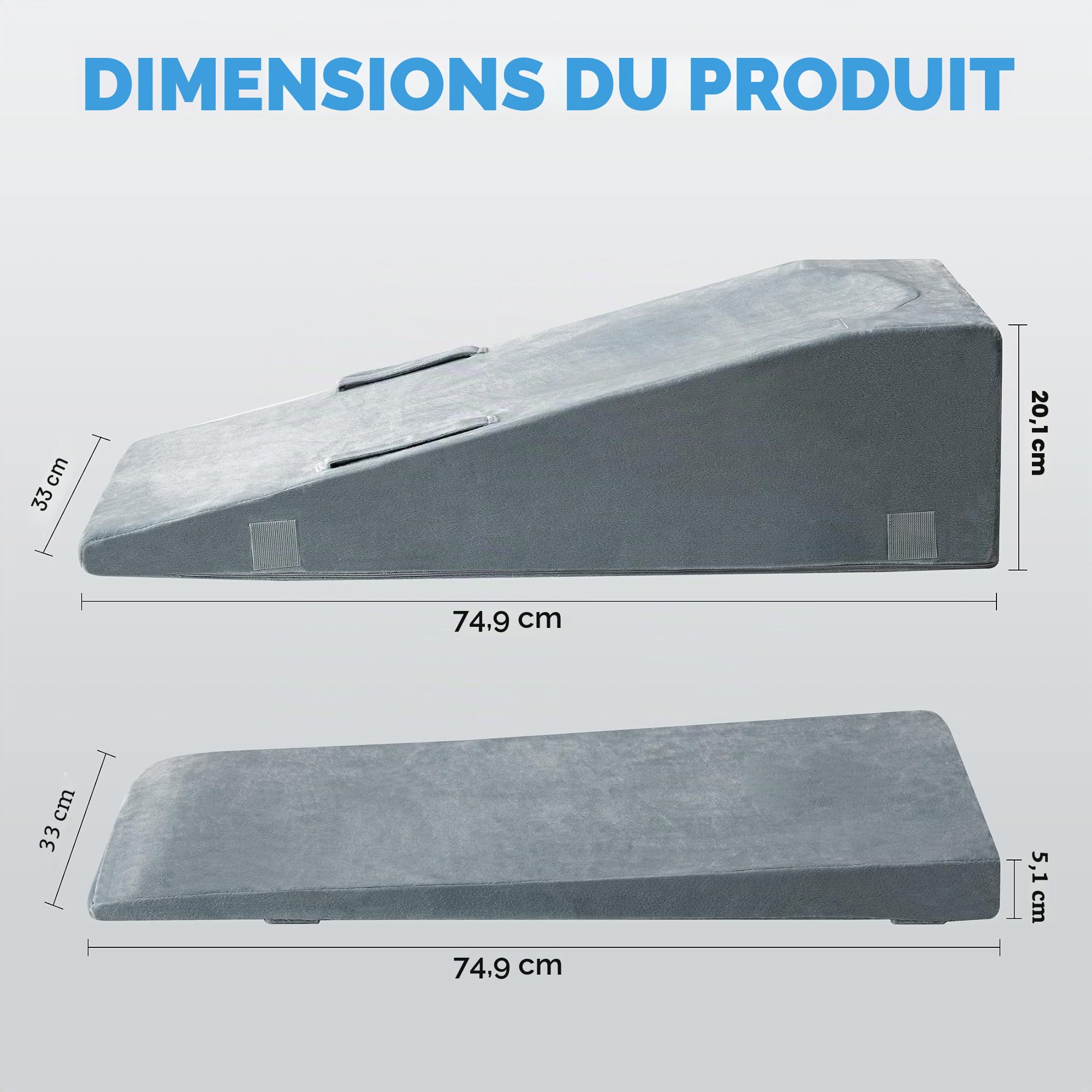Coussin d'élévation des Jambes, Oreiller Incliné en Mousse de Qualité Réglable, Soulage les Douleurs Articulaires Post-Opératoires, Courbe Ergonomique pour Favoriser la Circulation Sanguine