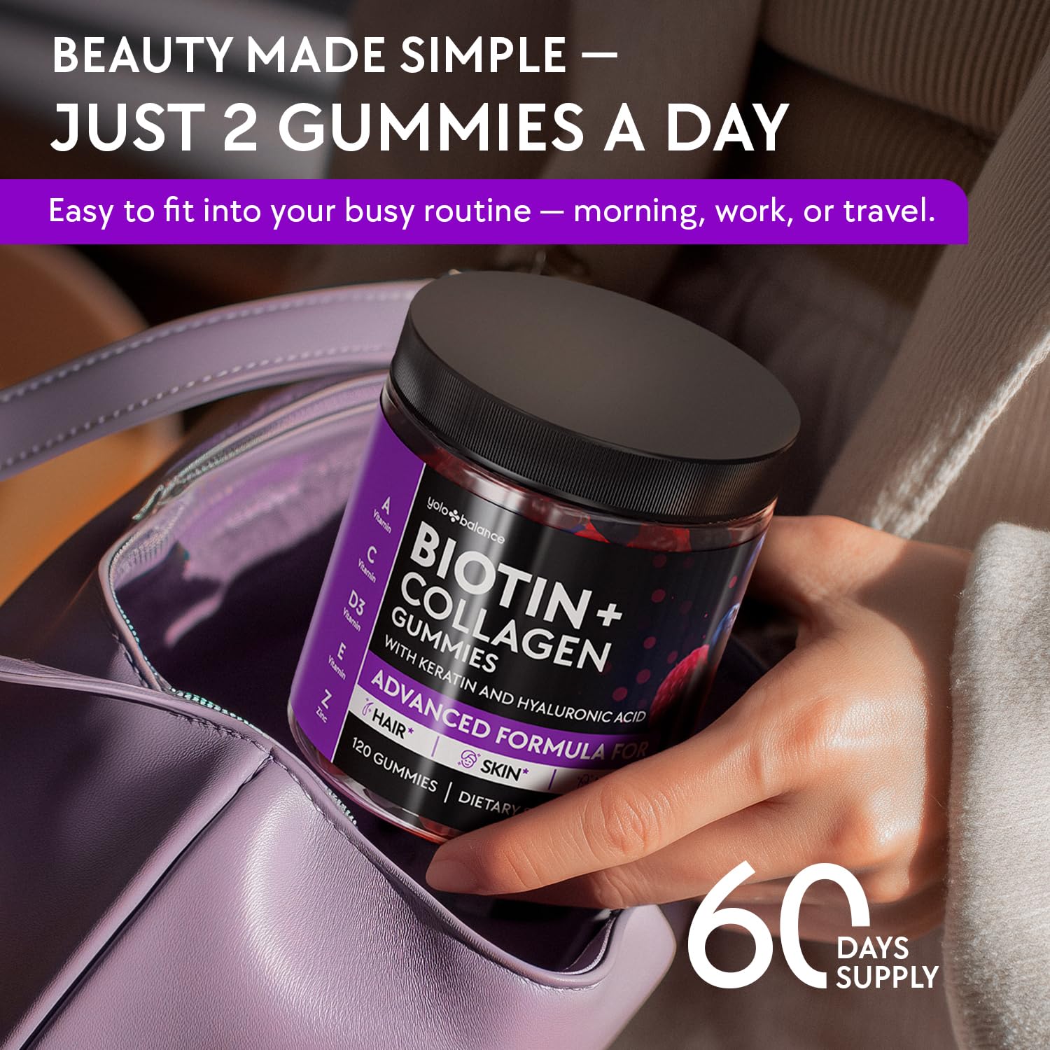 Biotin Gummies 10000mcg - Collagen Keratin - Hair Skin and Nails - Vitamins — Amazon image 4