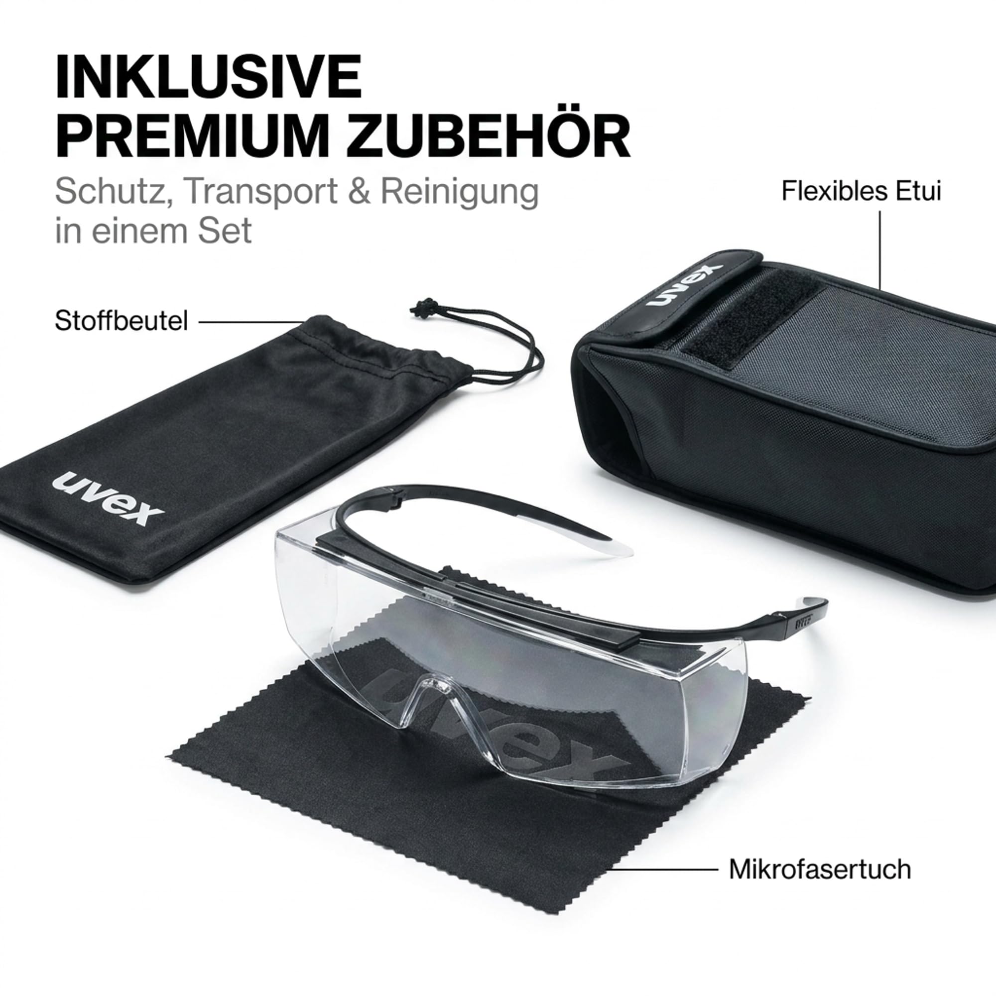 Uvex Super f STANAG 2920/4296 Lunettes de protection OTG pour porteurs de lunettes, anti-buée et anti-rayures, champ de vision clair pour les tirs et l'entraînement, avec étui et accessoires