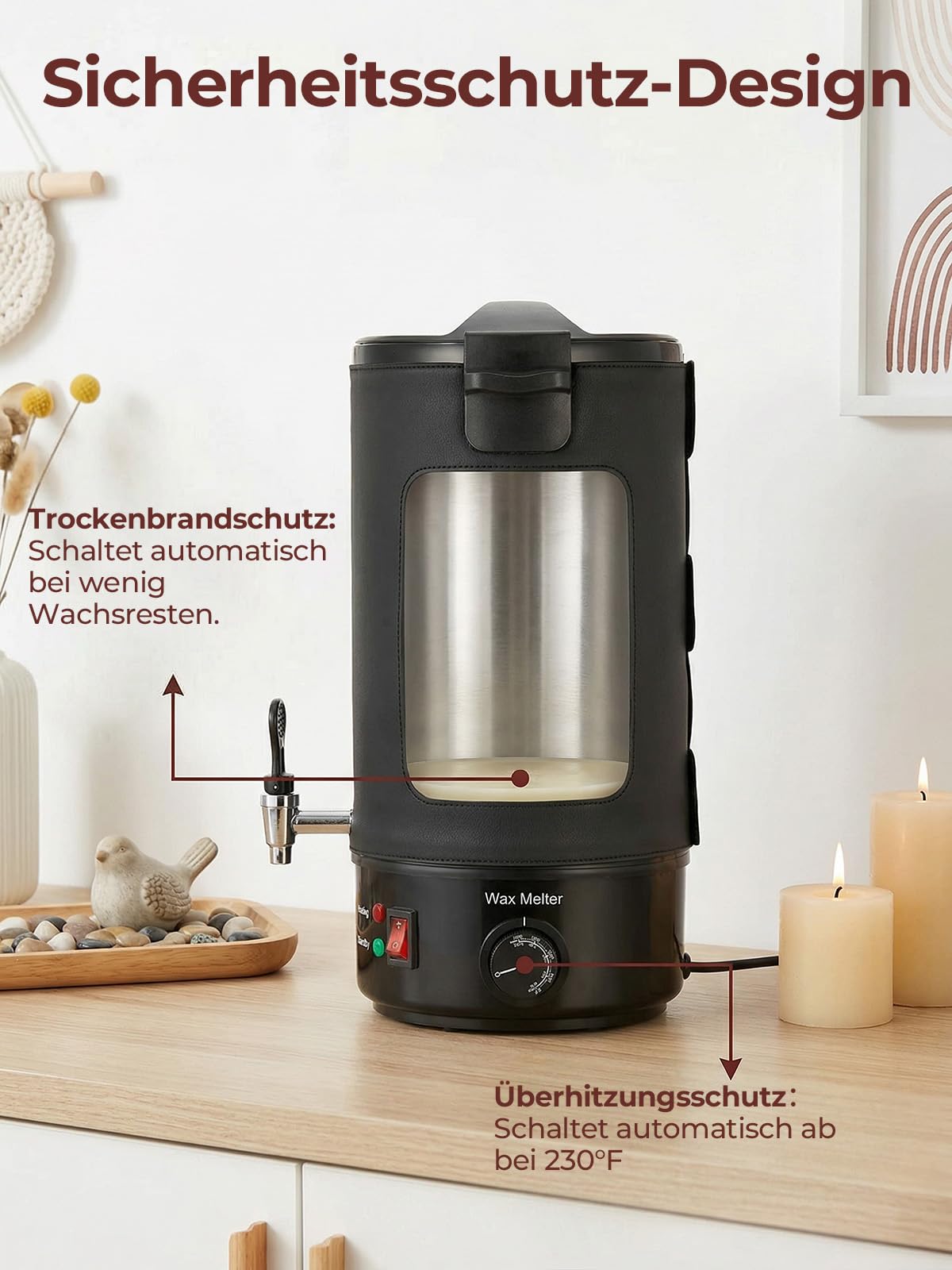 FOHERE Wachsschmelztopf, Kerzen Selber Machen Set, 1520W Edelstahl Kerzenherstellung Kit Komplettset mit Lederhülle & 28cm Reinigungsspatel für Sojawachs Bienenwachs DIY Duftkerzen Geschenke
