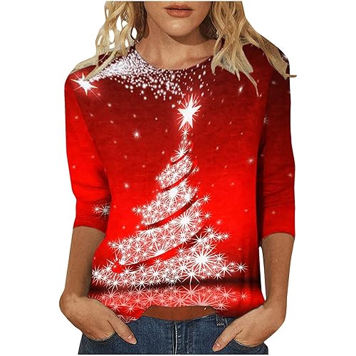 YEJZBS Ugly Christmas Shirts for Women Fall Winter Dressy Casual Plus Size Xmas Scoop Neck Fall Loose Fit Shirt Blouse