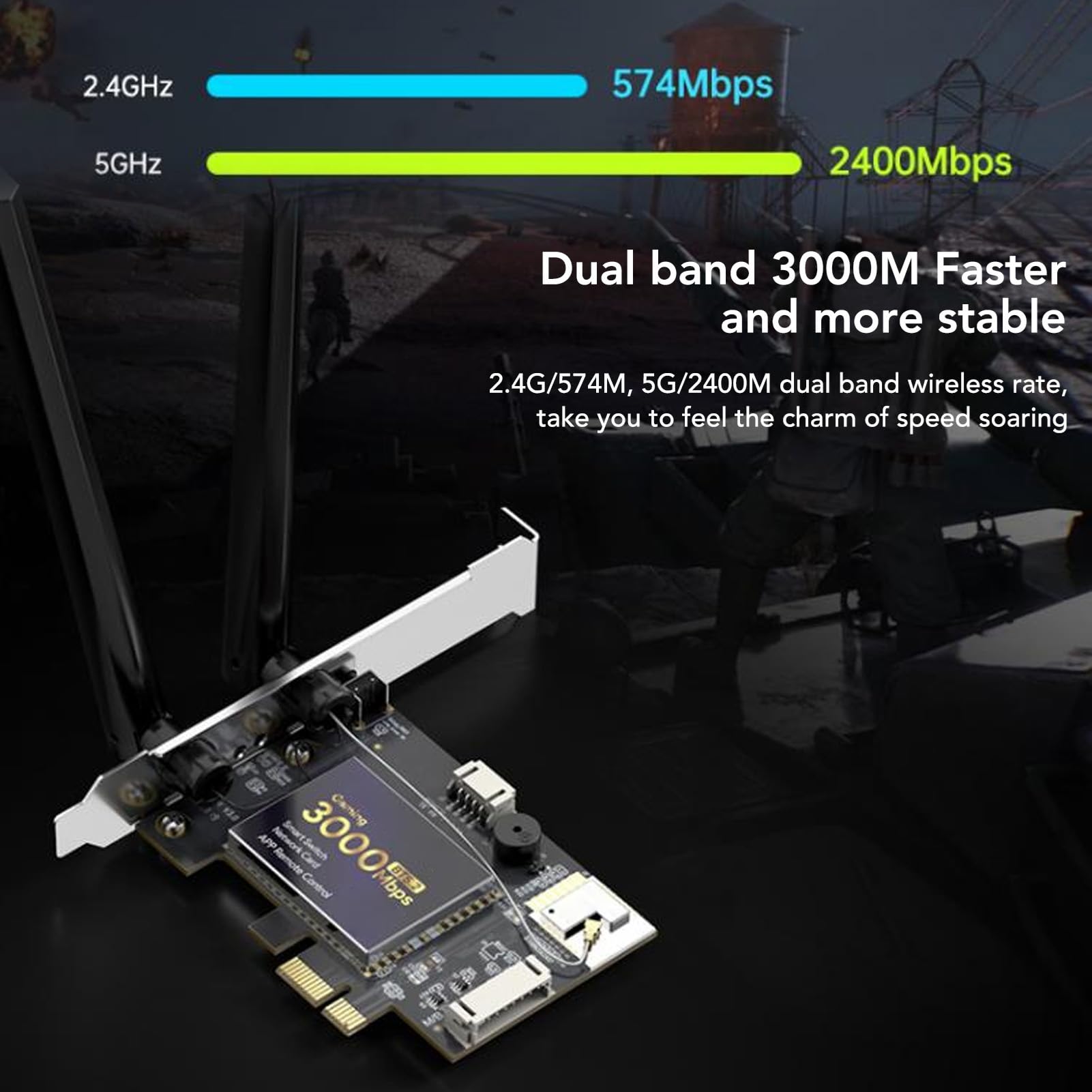 Generic Carte WiFi 6 PCIe AX3000, Adaptateur sans Fil Double Bande Haute Vitesse pour Jeux et Streaming, 2 Antennes 6dBi