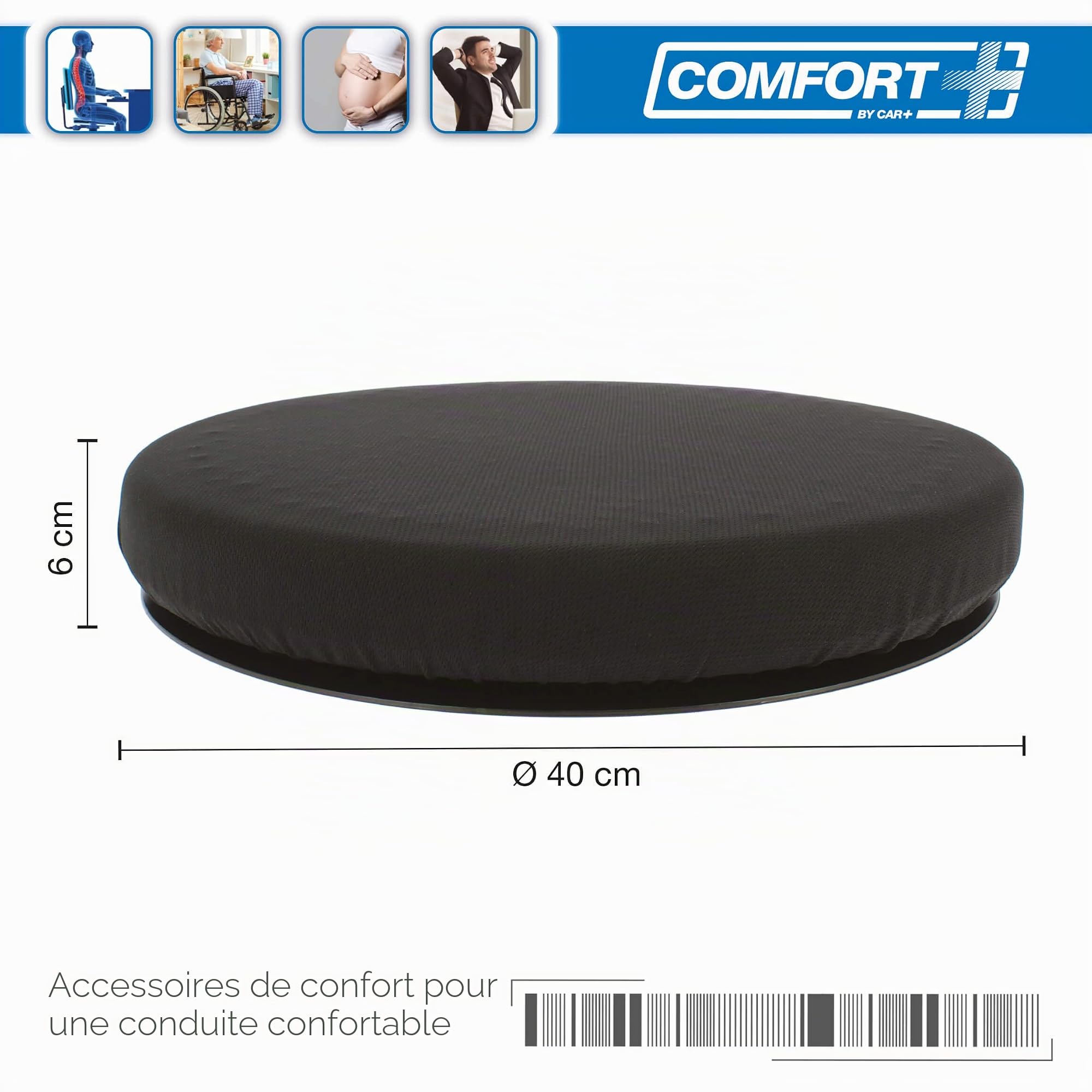 S SUMEX RK19009 Coussin Rond Rotatif à 360 degrés avec Gel et Mousse à mémoire de Forme pour Voiture, Bureau et Tous Types de sièges