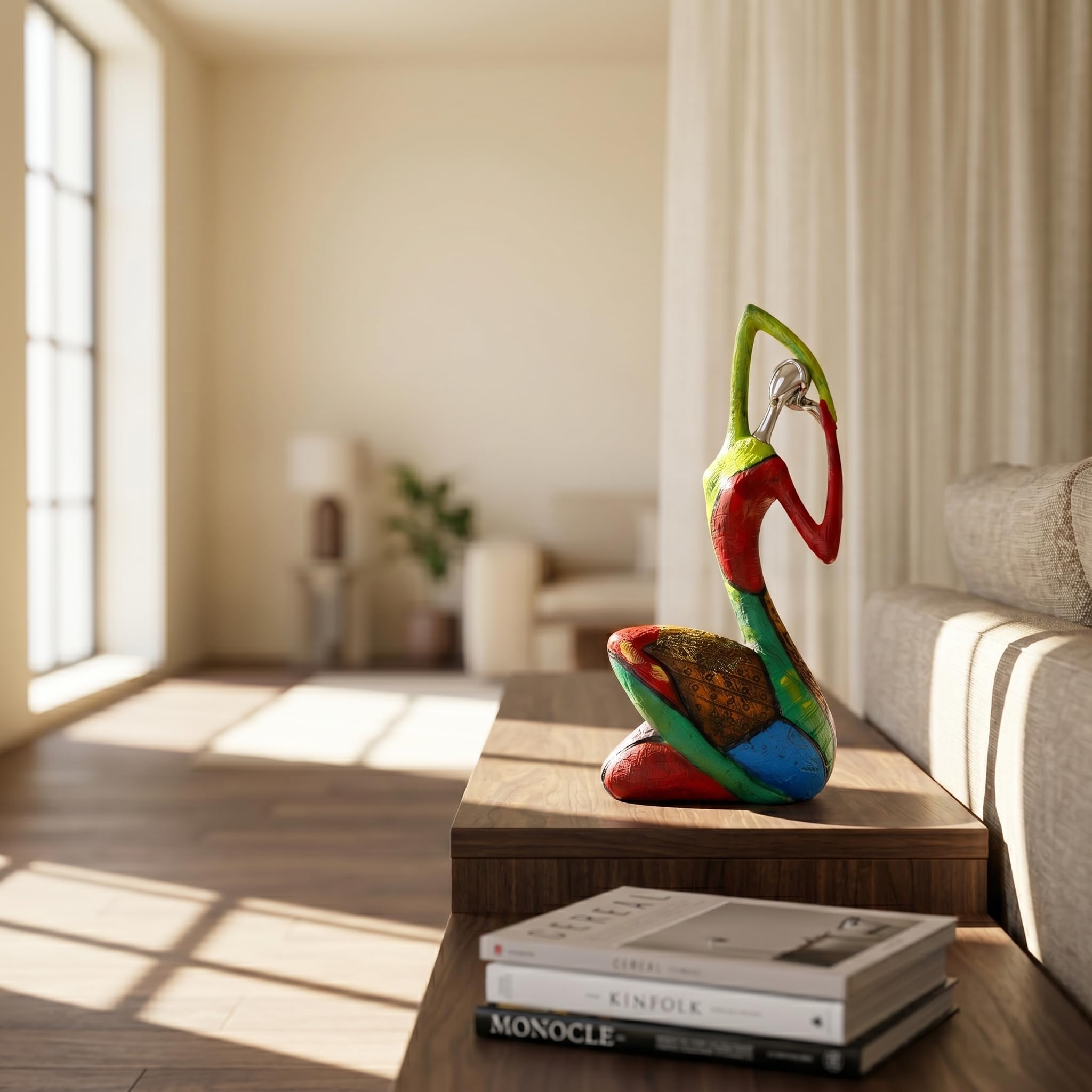 suruim Scultura di donna di arte astratta, statua colorata con personaggio yoga, per decorazione moderna della casa, statuetta fatta a mano con design espressivo, dipinto a mano, statua di donna (C)