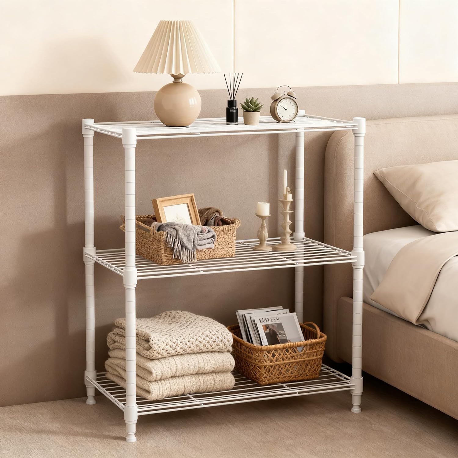 M MZG Étagère Métallique à 3 Niveaux, Capacité de Charge Totale 204,3 kg, Étagère de Rangement en Acier pour Cuisine, Salle de Bain, Garde-Manger, Buanderie et Placard, Blanc Mat, 30×45×67 cm