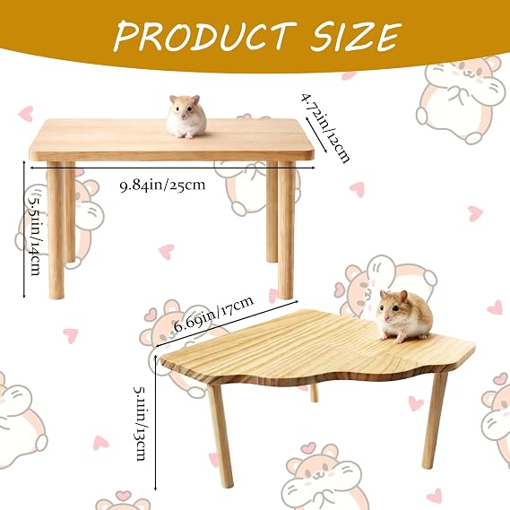 2Pcs Hamster Platforms, Hamster Cage Accessories, Wooden Platforms for Small Animal Cages Suitable for Hamsters, Chinchillas or Other Small Pets