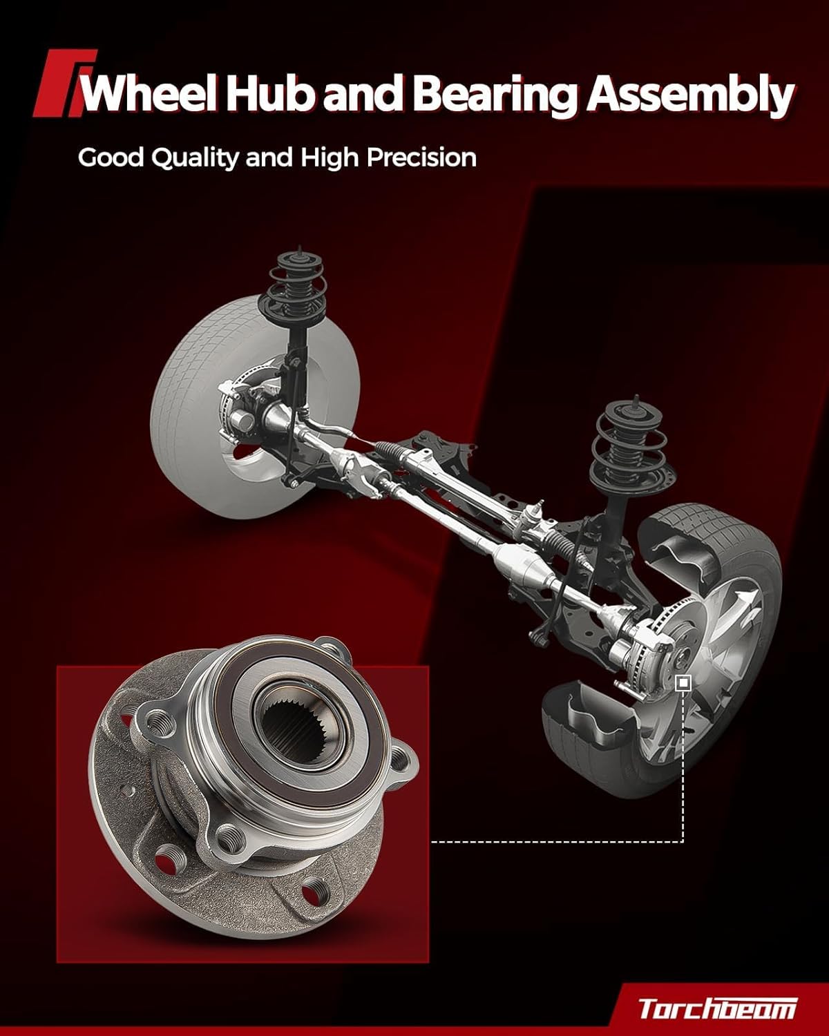 Torchbeam 513303 Front Wheel Hub Bearing Assembly for 2009-2014 Subaru Forester, Impreza, XV Crosstrek; Ball Bearing; Steel; 5 Lugs W/ABS